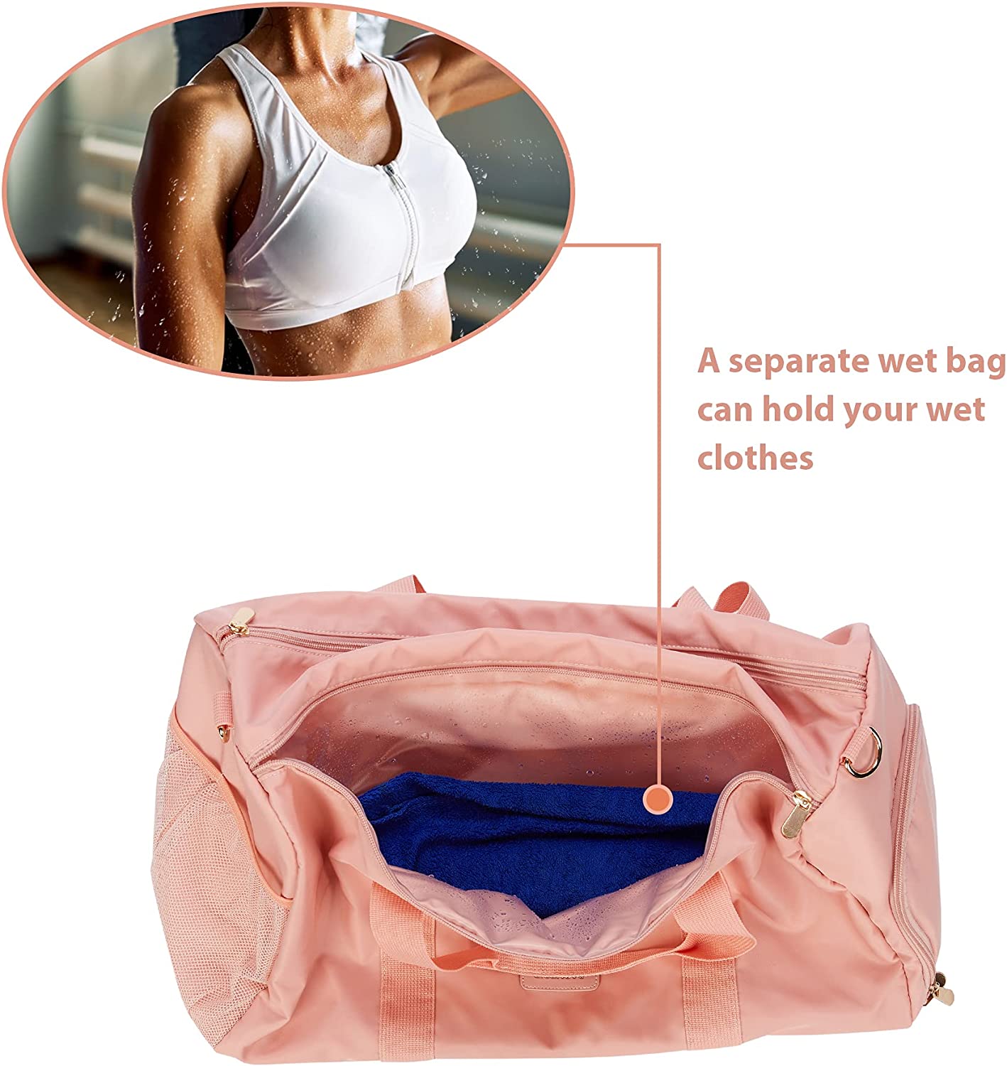 Sports Gym Bag for Men Women,Travel Duffel Bags,Shoe Bag Dry Bag Weekender Bag Waterproof for Swimming Fitness Gym Birthday Gifts For Women (Pink)