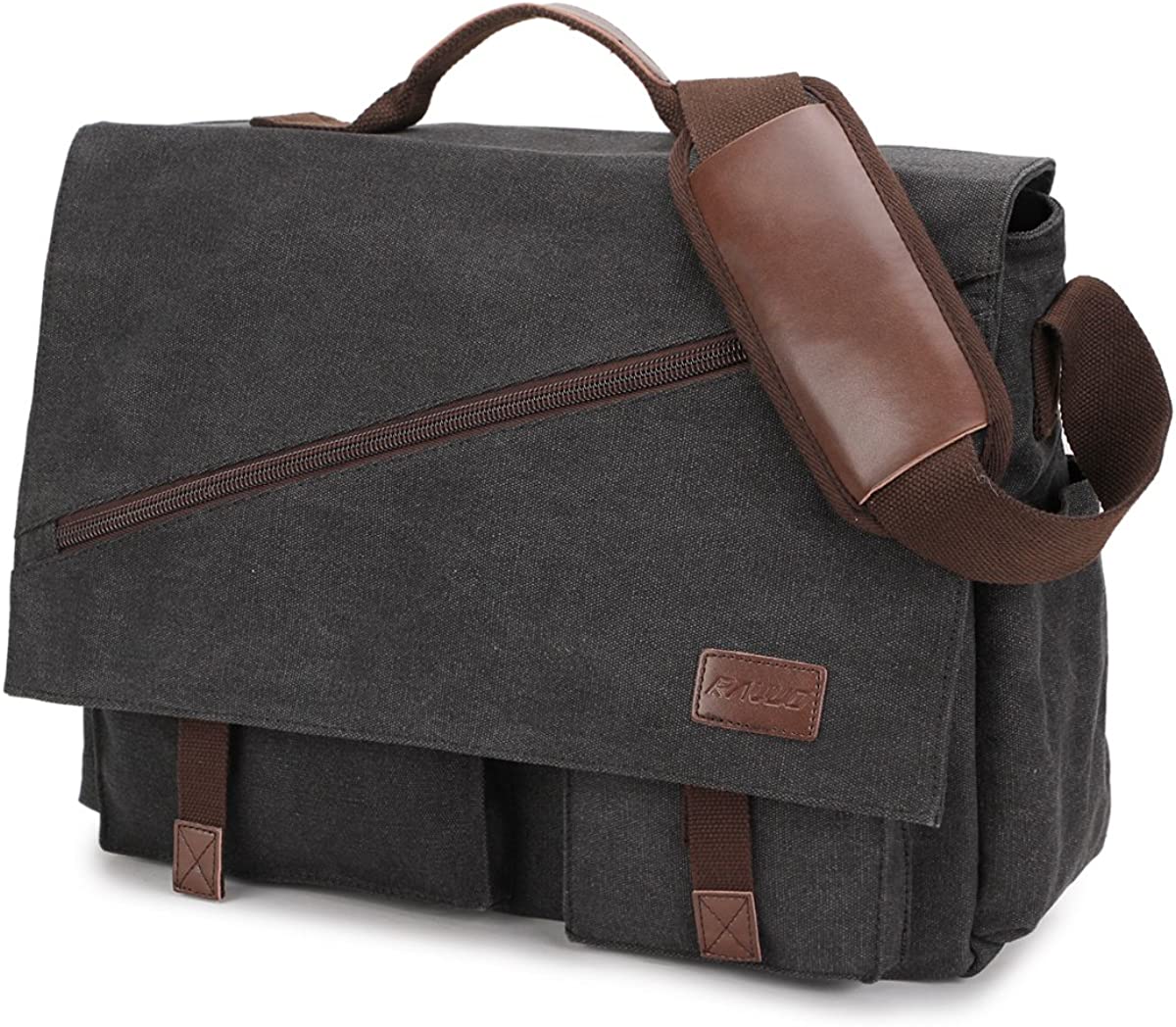 Messenger Bag for Men,Water Resistant Canvas Satchel 14 15.6 17 Inch Laptop Briefcases Business Shoulder Bookbag by RAVUO