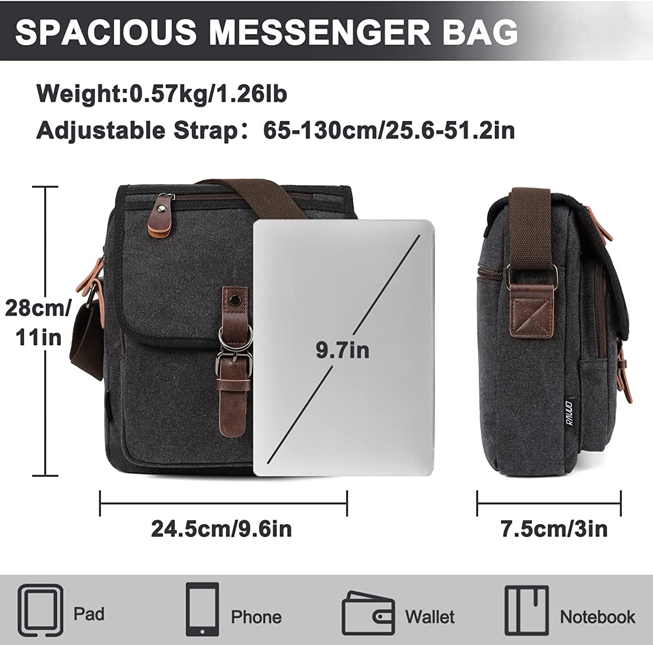 Small Messenger Bag,RAVUO Water Resistant Mens Canvas Shoulder Satchel Women Crossbody Bag for Travel Work