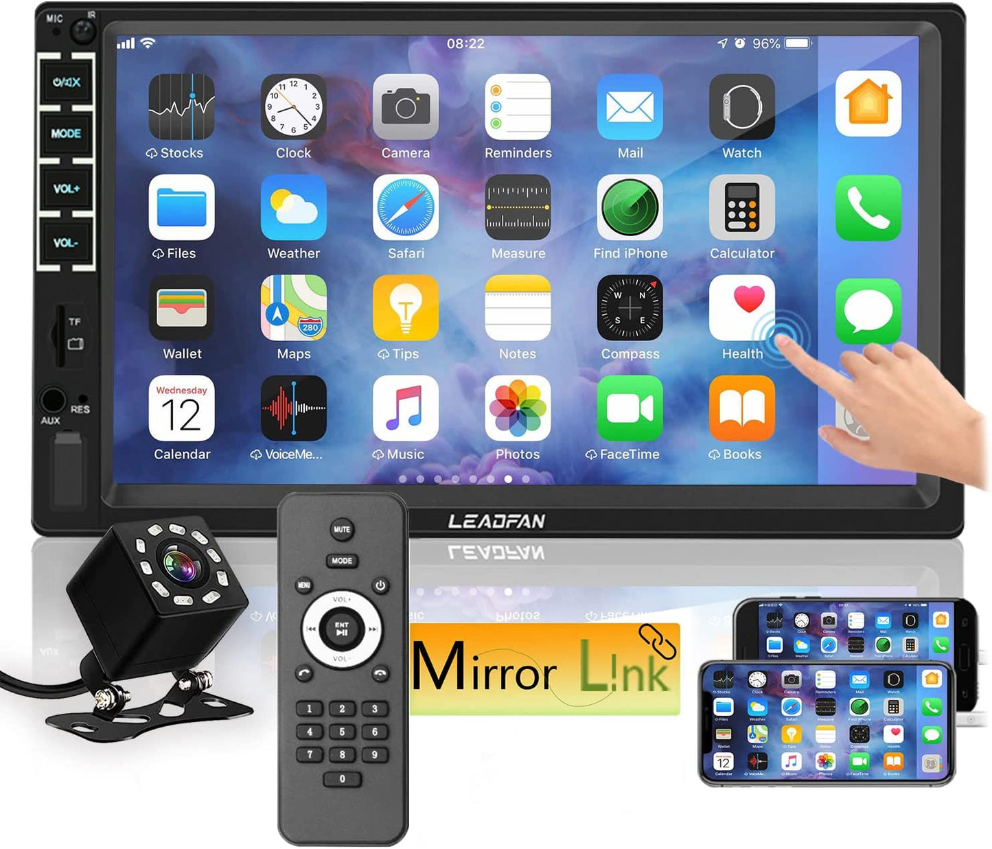 7" Car Stereo Double Din Touch Screen Car Radio Audio Receiver FM Radio Bluetooth Video Remote Control MP5/4/3 Player Android iPhone Mirror Link USB/SD/AUX Hands Free Calling with Camera