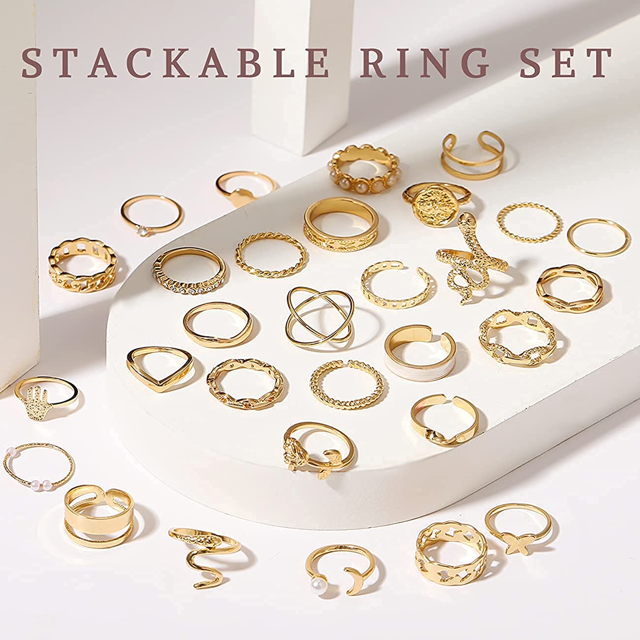 30 Pcs Vintage Gold Knuckle Rings Set, Boho Butterfly Snake Stackable Finger Rings for Women Girls, Silver Midi Rings Pack
