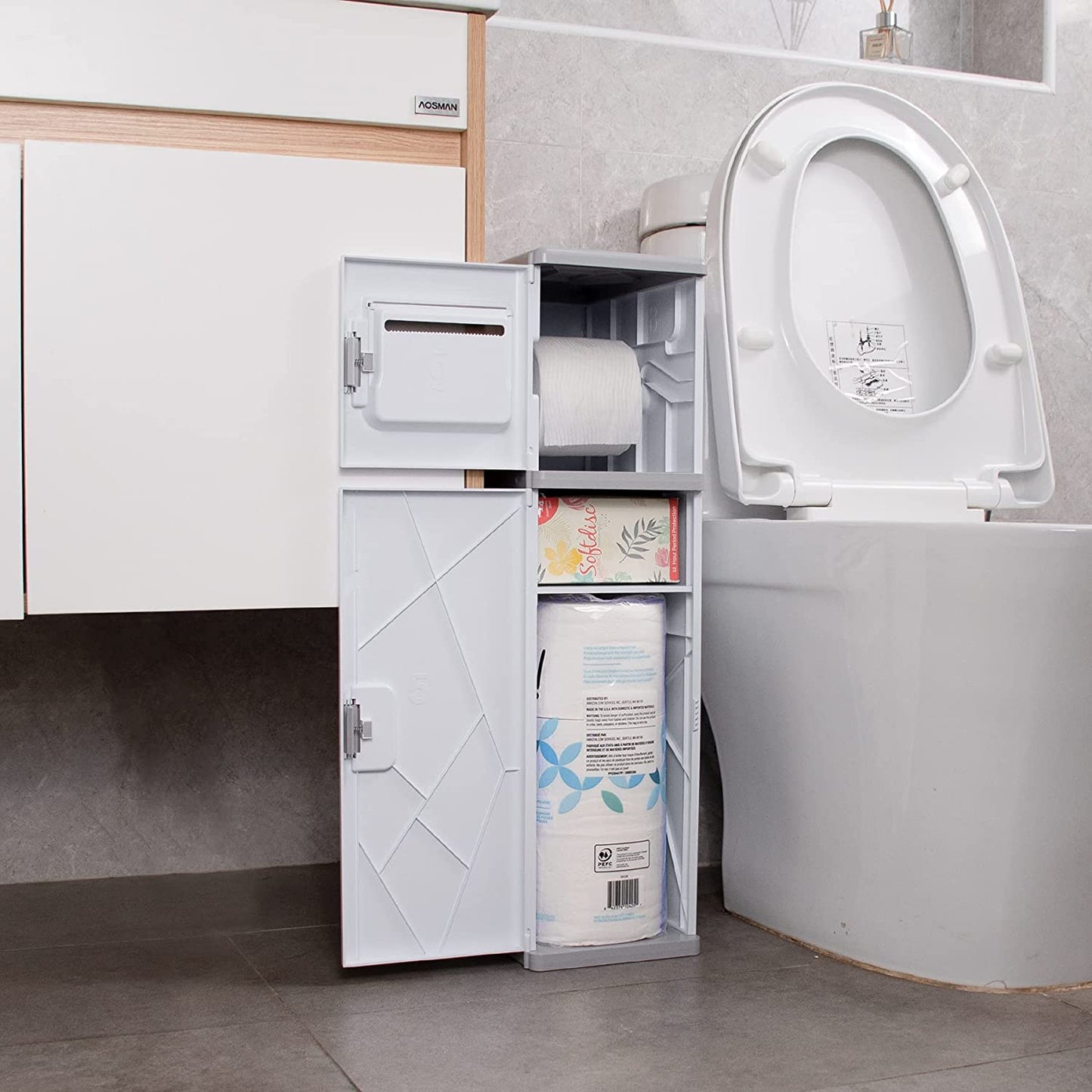 Toilet Paper Storage, Bathroom Storage Cabinet, Waterproof and Durabl (11.18” x 6.53” x 24.88”)
