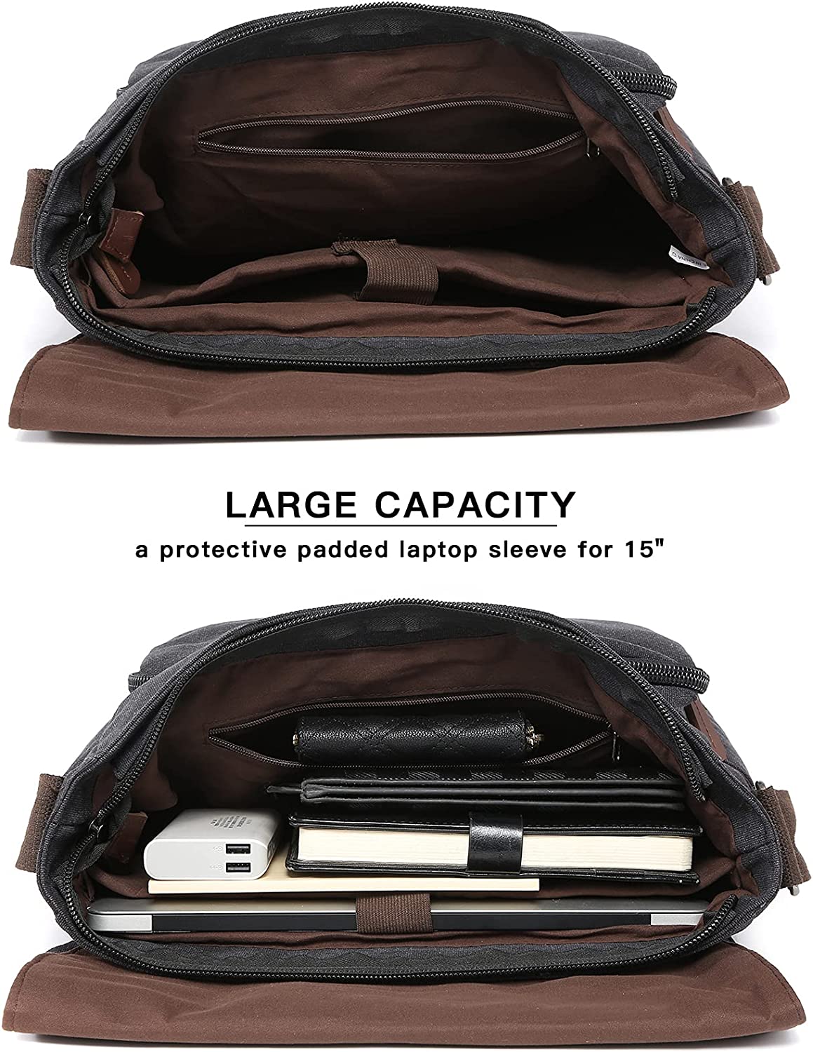 Large Vintage Canvas Messenger Shoulder Bag Crossbody Bookbag Business Bag for 15inch Laptop