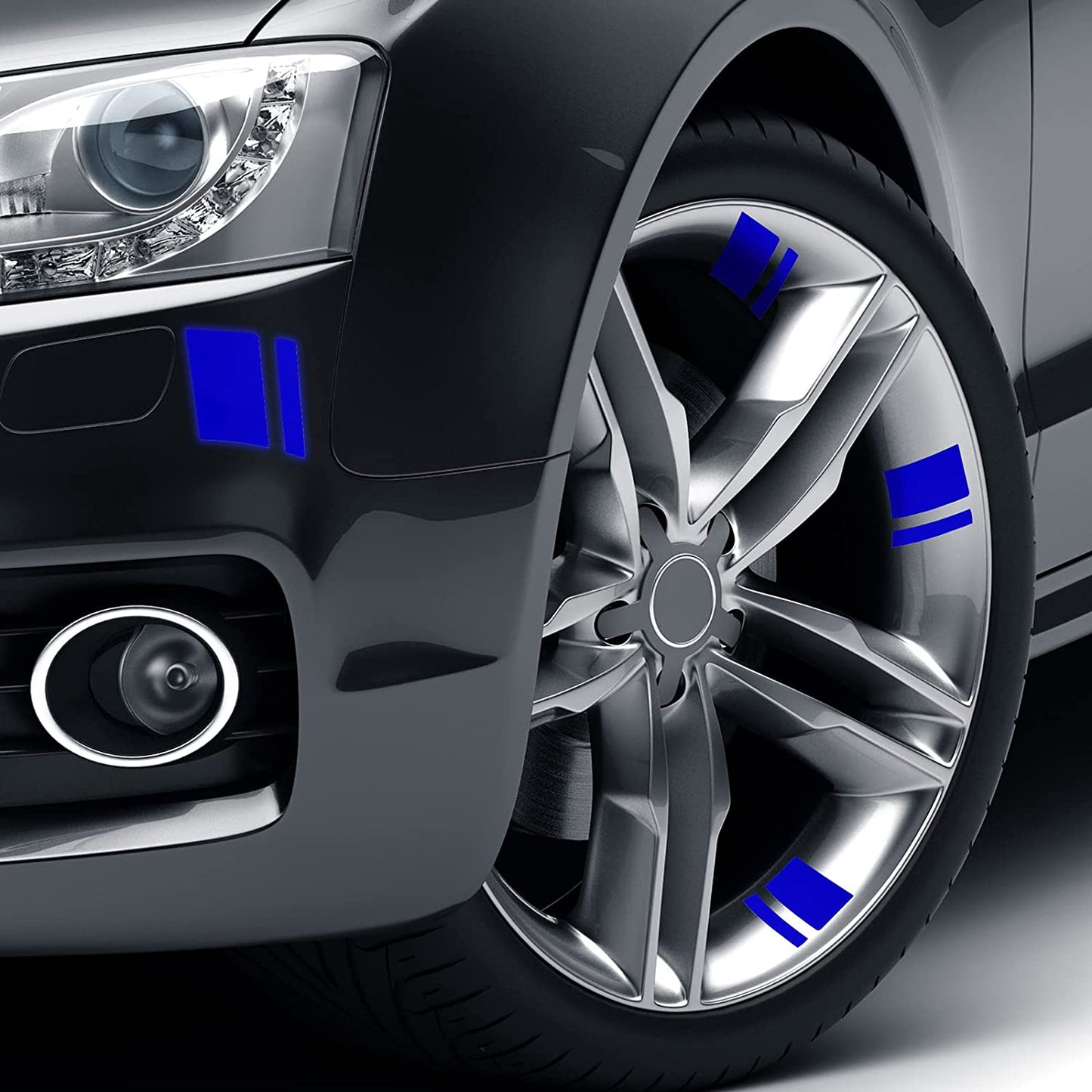 24 Pcs Wheel Rims Decal Stripes Reflective Car Stickers Wheel Hub Stickers Automotive Decals for 18-21 Inch Wheels Tire Rim Safety Automotive Exterior Accessories (Blue)