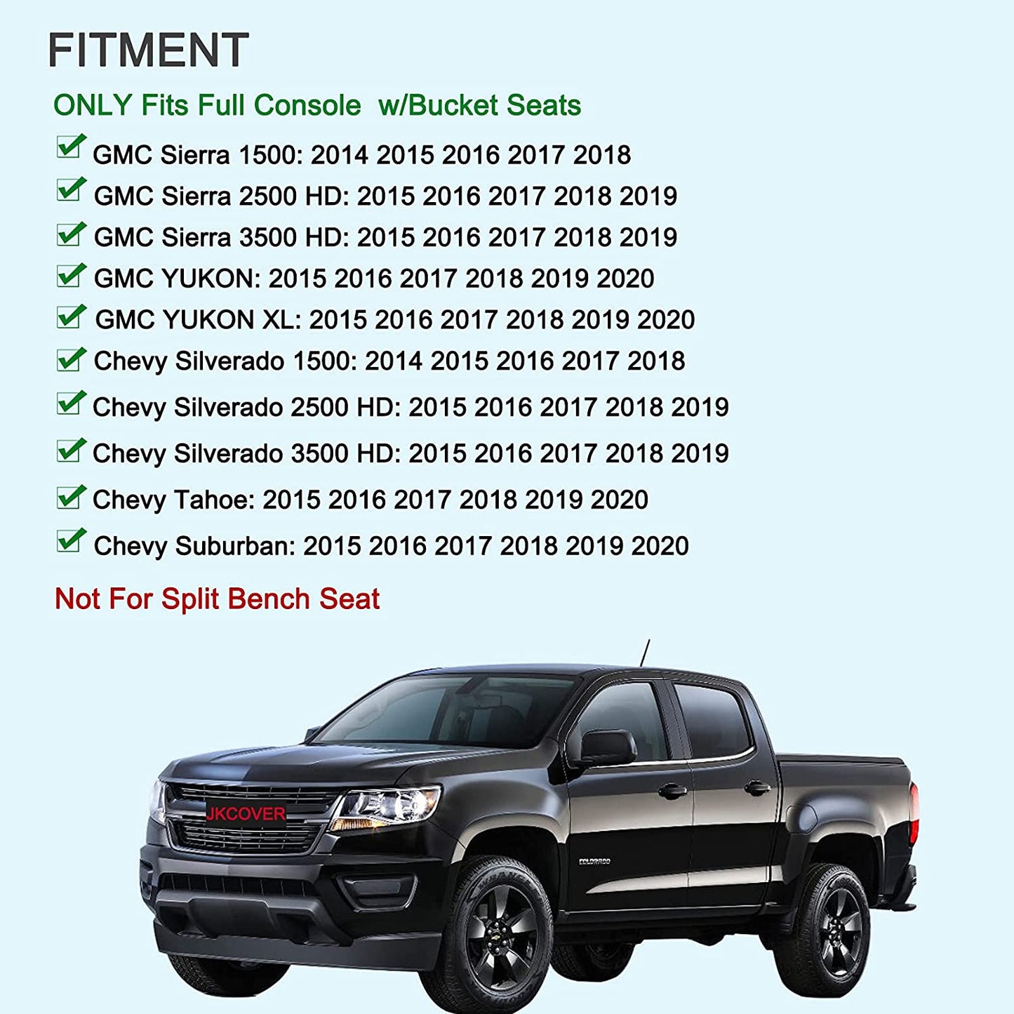 Compatible with Chevy Silverado/GMC Sierra 2014-2018 and Chevy Tahoe Suburban/GMC Yukon 2015-2020 Center Console Organizer Tray Accessories-Full Console w/Bucket Seats ONLY - (Black Trim)