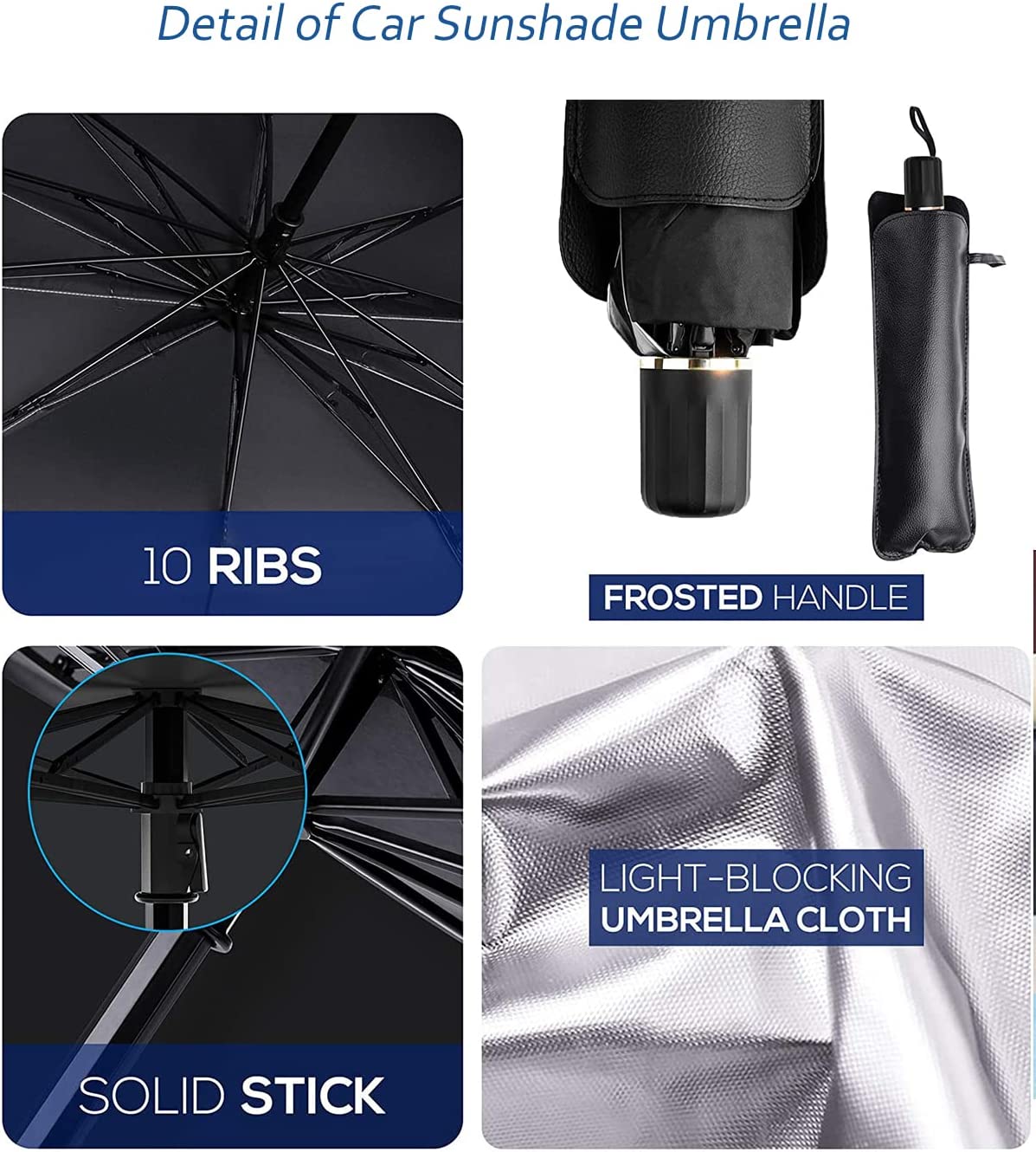 Car Windshield Sun Shade Umbrella with Storage Pouch, Car Sunshade UV Protection & Heat Insulation for Car Front Window Heat Keep Vehicle Cool Sun Foldable Car Umbrella Sunshade for Most Vehicles