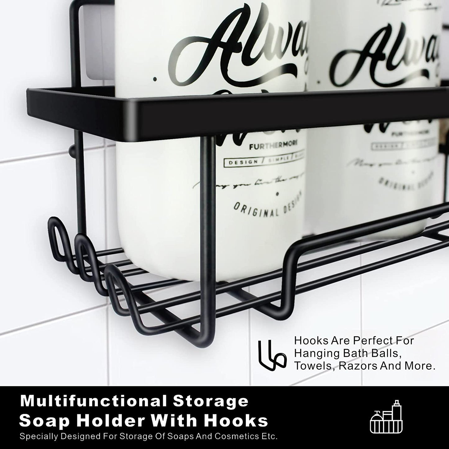Shower Caddy storage shelf,shower organizer,Adhesive Non-porous Wall Sticker Shower shelves,bathroom organizer,shower storage-2 Pack (Matte Black)