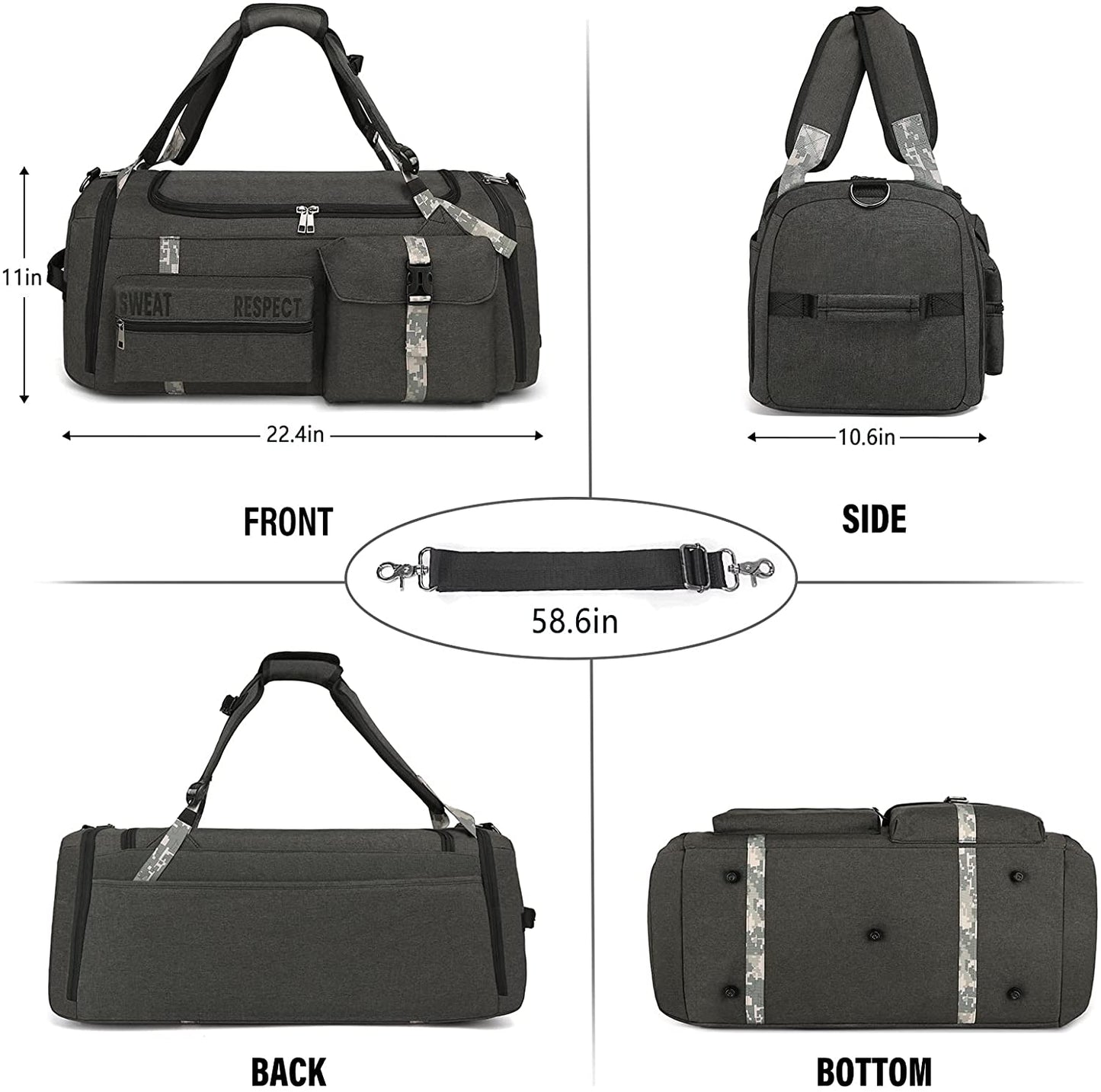 Bags for Men Gym Duffle Bag Backpack 3-Way Sports Duffel Bags for Men with Shoe Compartment & Wet Pocket