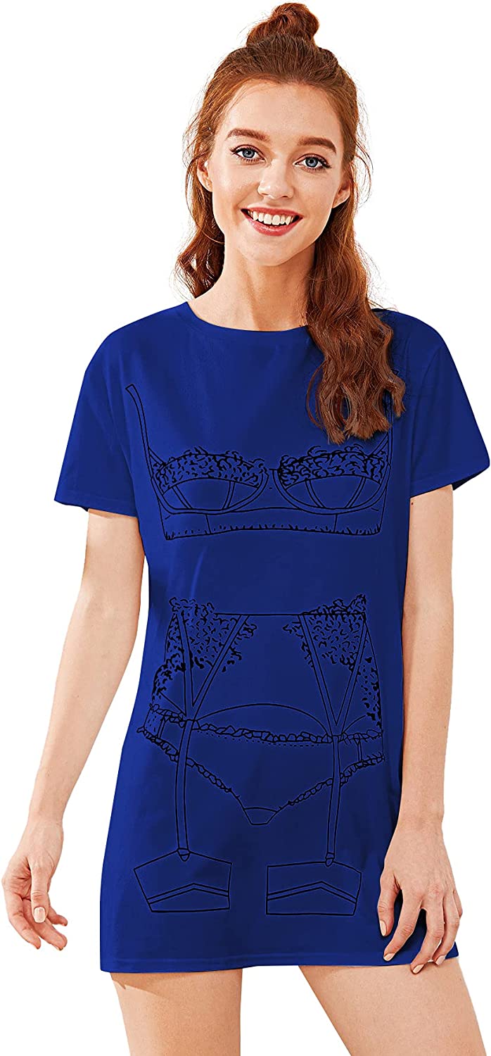 Women's Funny Lingerie Nightgown Cute Print Tshirt Sleepdress