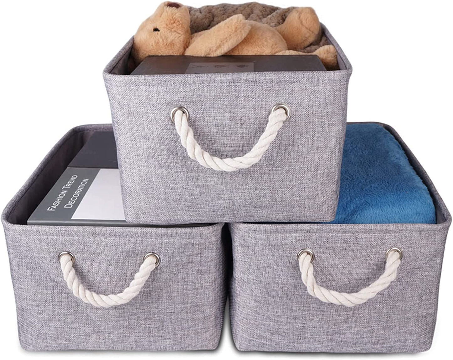 HOSEN Storage Basket Set 3 Pack Large 14 L x 10 W x 9 H - Collapsible Cotton Basket with 2 Handles Organizer Basket Bin Box for Organizing Shelf Nursery Home Closet (Coffee)