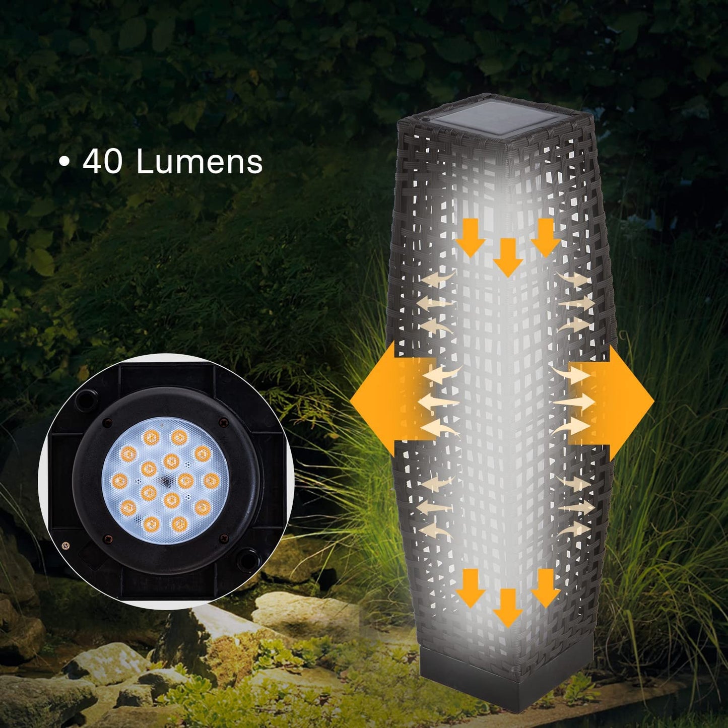 Grand patio Outdoor Solar-Powered Woven Resin Wicker Floor Lamp for Deck, Garden, Lawn, Driveway, Pool, Porch