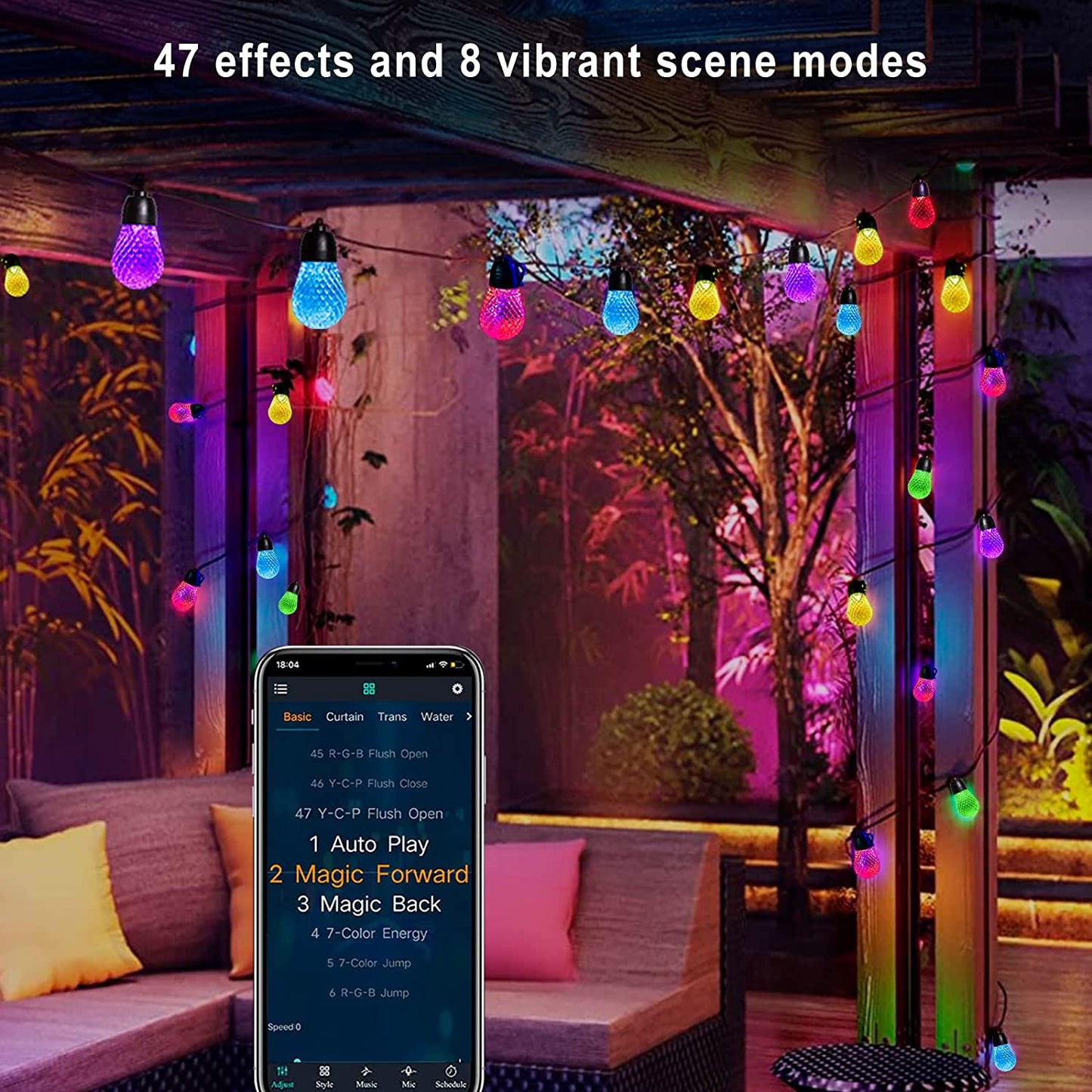 String Lights 49ft for Outside GARIBOSH Outdoor Waterproof Shatterproof, Patio Lights String APP and Remote Control Color Changing,Balcony, Garden Party