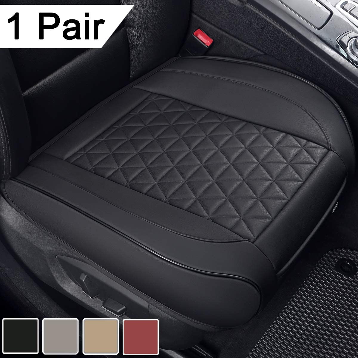 1 Pair Luxury Faux Leather Car Seat Covers Front Bottom Seat Cushions Covers, Anti-Slip and Wrap Around The Bottom, Fit 95% of Vehicles - Black