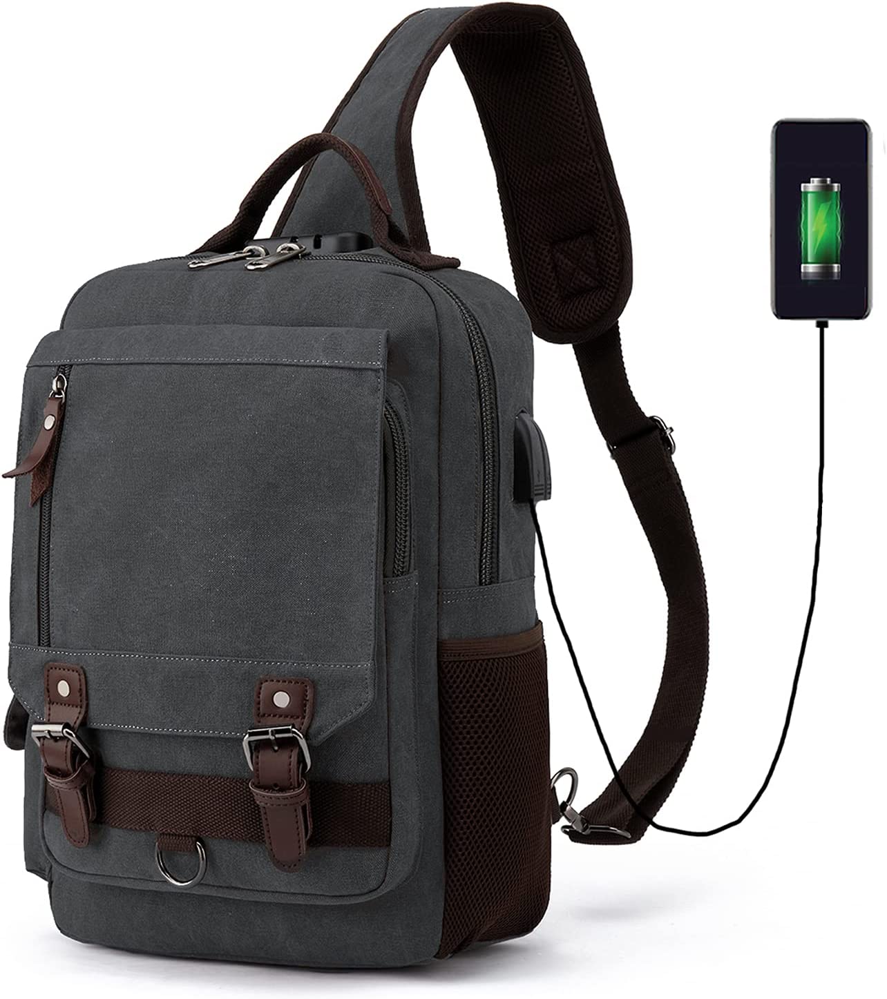 Leaper Canvas Messenger Bag Sling Bag Cross Body Bag Shoulder Bag Black, L