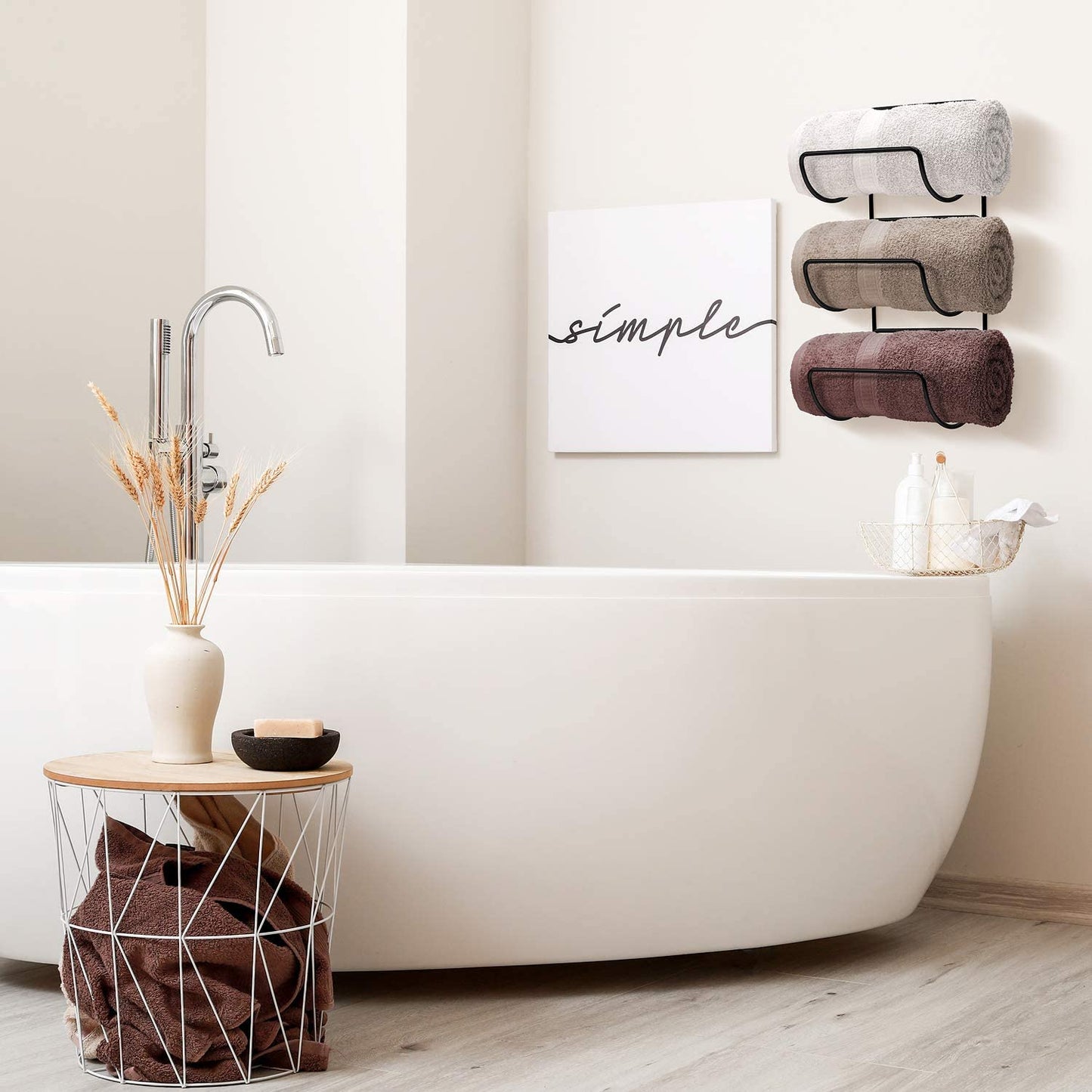 Sorbus Towel Rack Holder Set - Wall Mounted Storage Organizer for Towels, Washcloths, Hand Towels, Linens, Ideal for Bathroom, Spa, Salon, Modern Design, Set of 2 (Black)