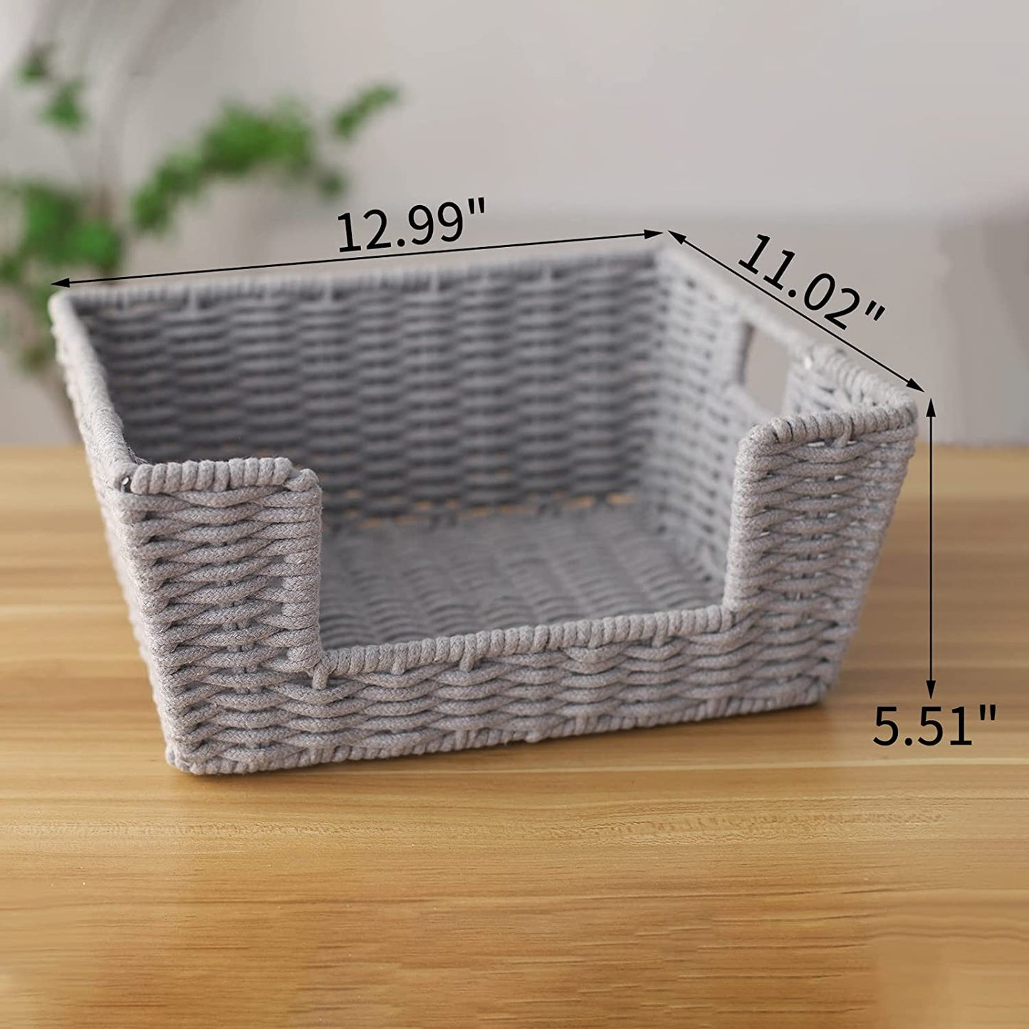 Cotton Rope Storage Basket with Handles Woven Open-Front Baskets Storage Wicker Organizing Baskets for kitchen/Bathroom/Bedroom/Laundry Room/Pantry (Gray)
