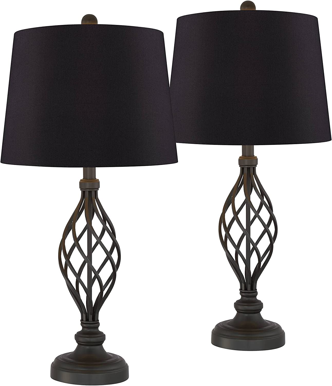 Annie Traditional Rustic Farmhouse Table Lamps 28" Tall Set of 2 Bronze Iron Scroll Tapered Cream Drum Shade for Living Room Bedroom House Bedside Nightstand Home Office Family - Franklin Iron Works