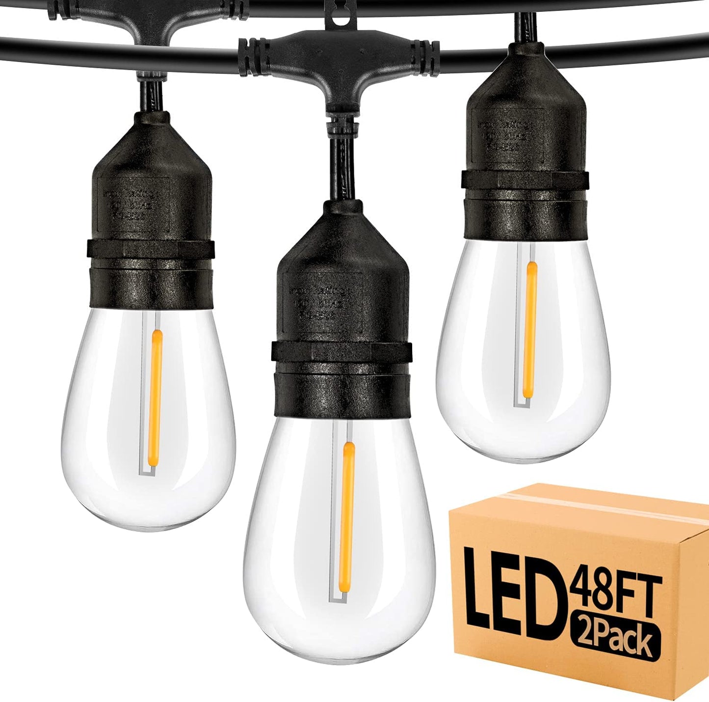 96FT LED Outdoor String Lights,Shatterproof Patio Backyard, Upgrade 2200K Warm Light Ambience,Commercial Grade Weatherproof Outdoor Lights,Heavy-Duty Decorative Café Porch,Bistro Garden,Trees