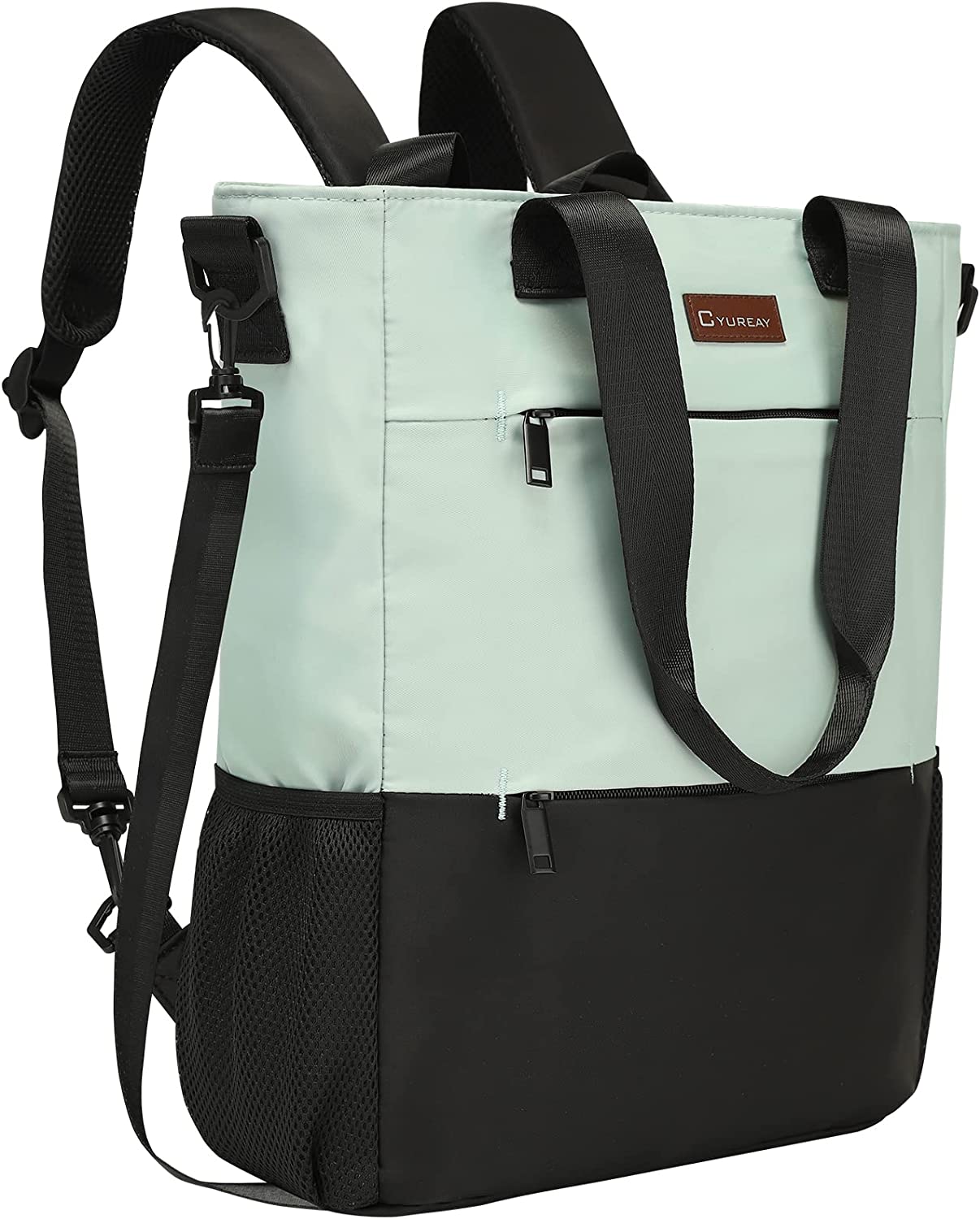Convertible Backpack Tote Women Laptop Daypack Water Resistant Wide Top Open Casual Bag for Work Computer College School Fits 15.6-Inch Laptop & Tablet, Green