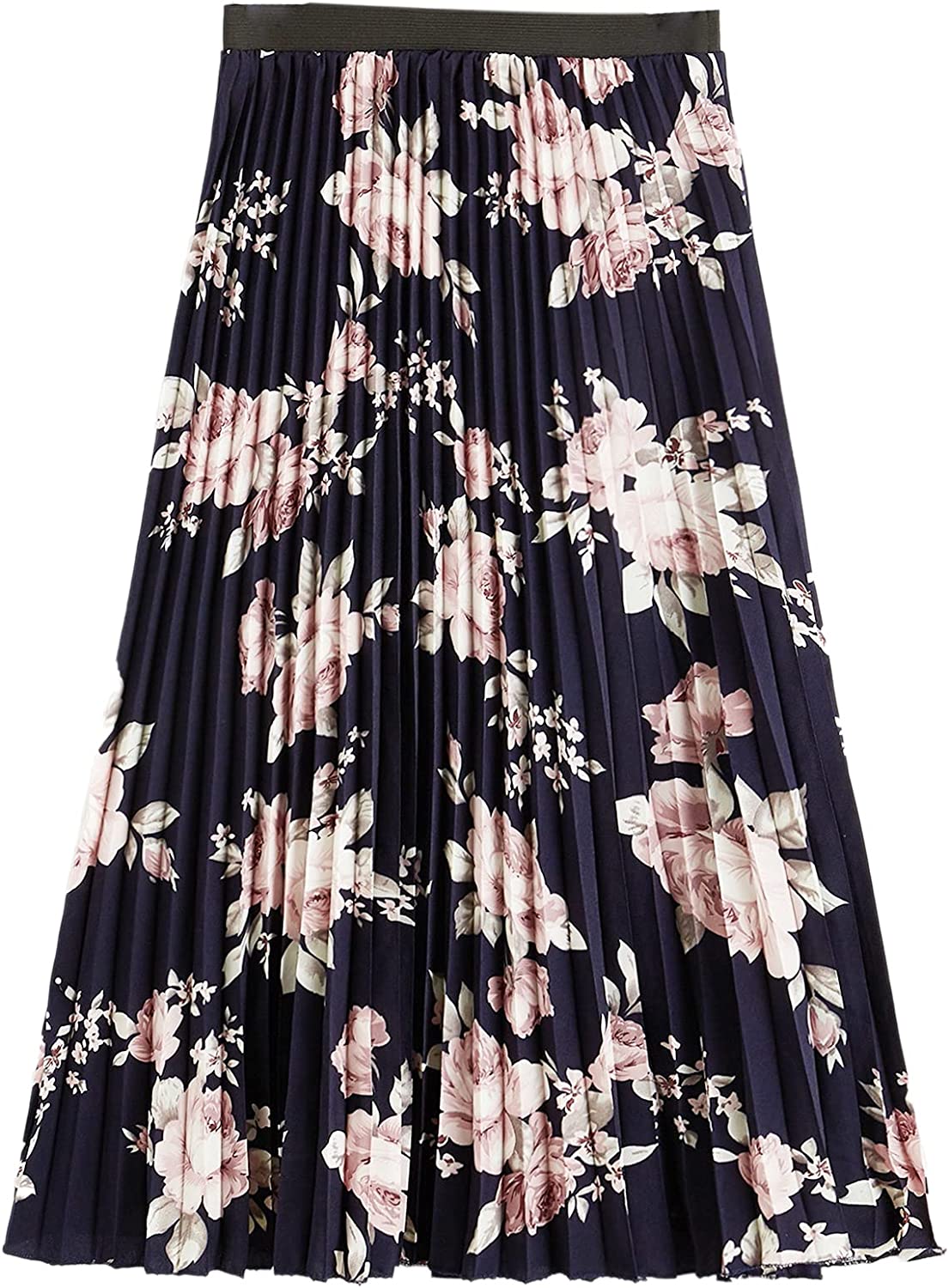 Women's Boho Elastic Waist Scarf Print Pleated Midi Skirt