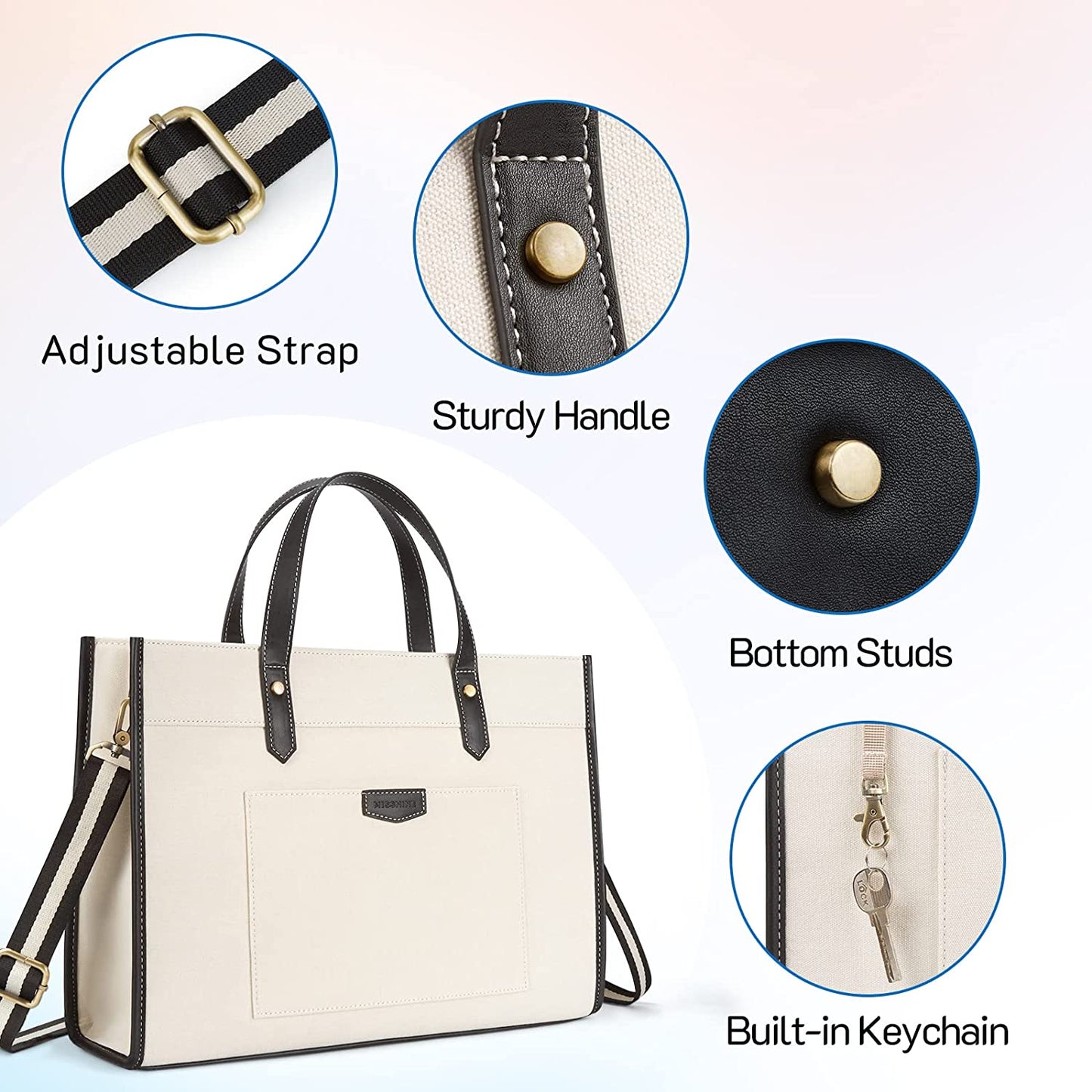 Bag Missnine Canvas Laptop Bag 15.6 inch Work Shoulder Bags Casual Briefcase Handbag for Travel, Office, School