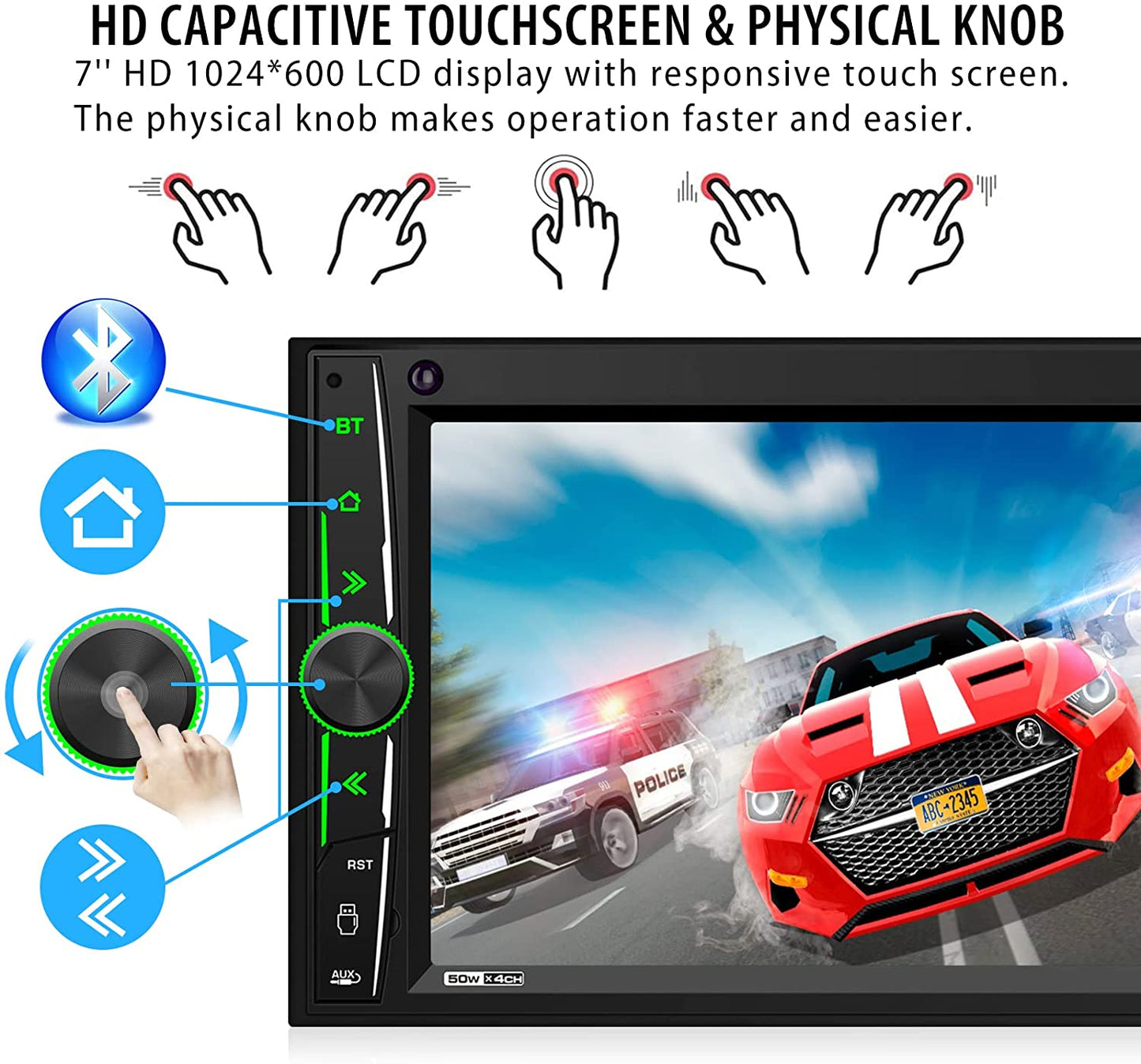 Carplay Android Auto: Double Din Car Radio 7 Inch HD Capacitive Touchscreen – Bluetooth Car Audio Receiver – LCD Display | Mirrorlink | Backup Camera | USB SD A/V Input | AM FM Radio