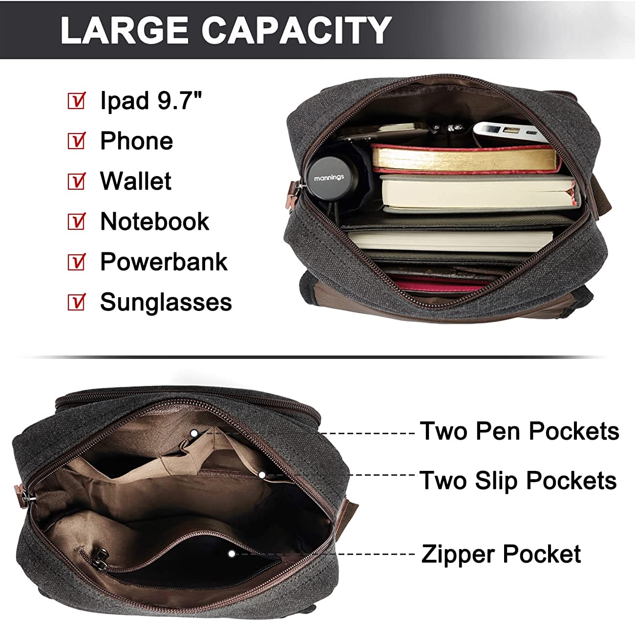 Small Messenger Bag,RAVUO Water Resistant Mens Canvas Shoulder Satchel Women Crossbody Bag for Travel Work