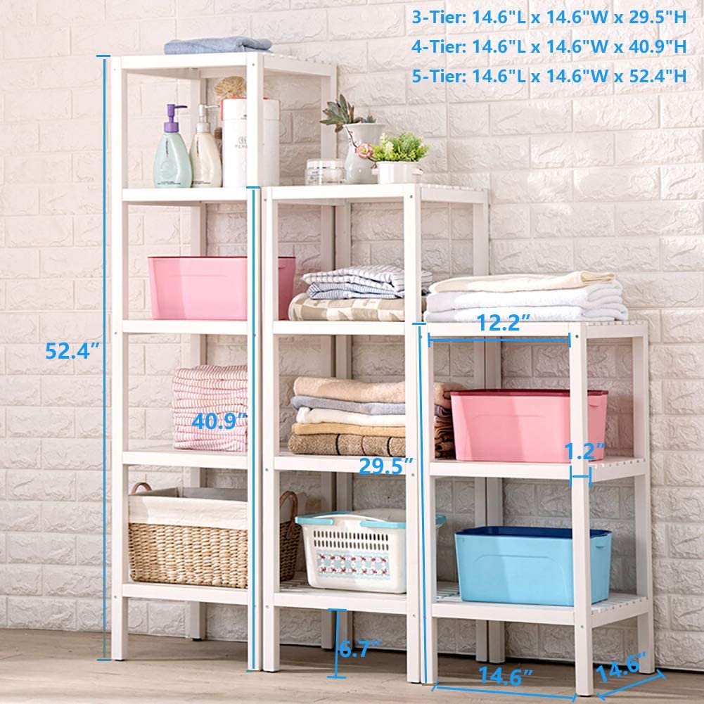 Solid Wood Storage Rack - 3-Tier All Lumber Floor Standing Shelving Unit with Adjustable Feet for Home, Bathroom Towels Shelves Organizer, Easy Assembly and Full Upgraded in 2022, White