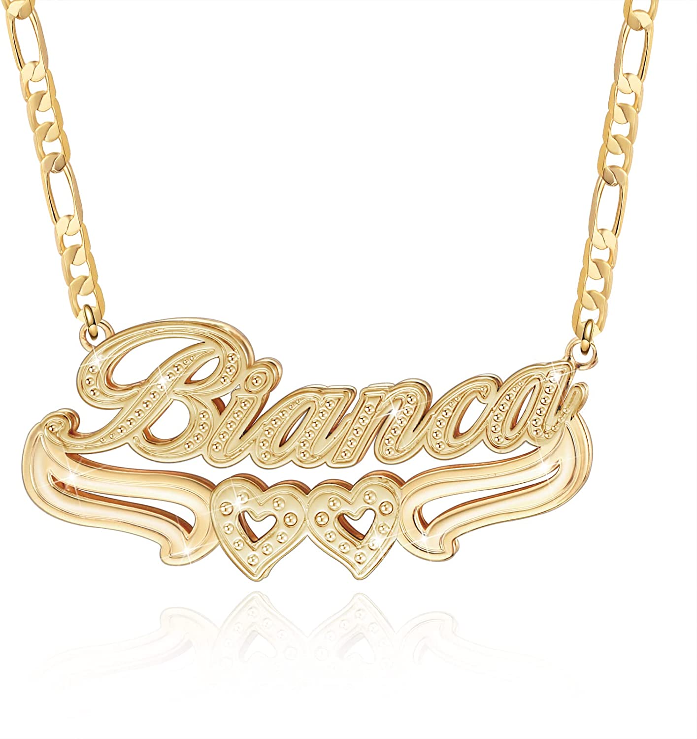 Gemiac Name Necklace Personalized 18K Gold Plated Double Name Necklace Custom Nameplate Necklace Personalized Birthday Gifts for Women Men Girls