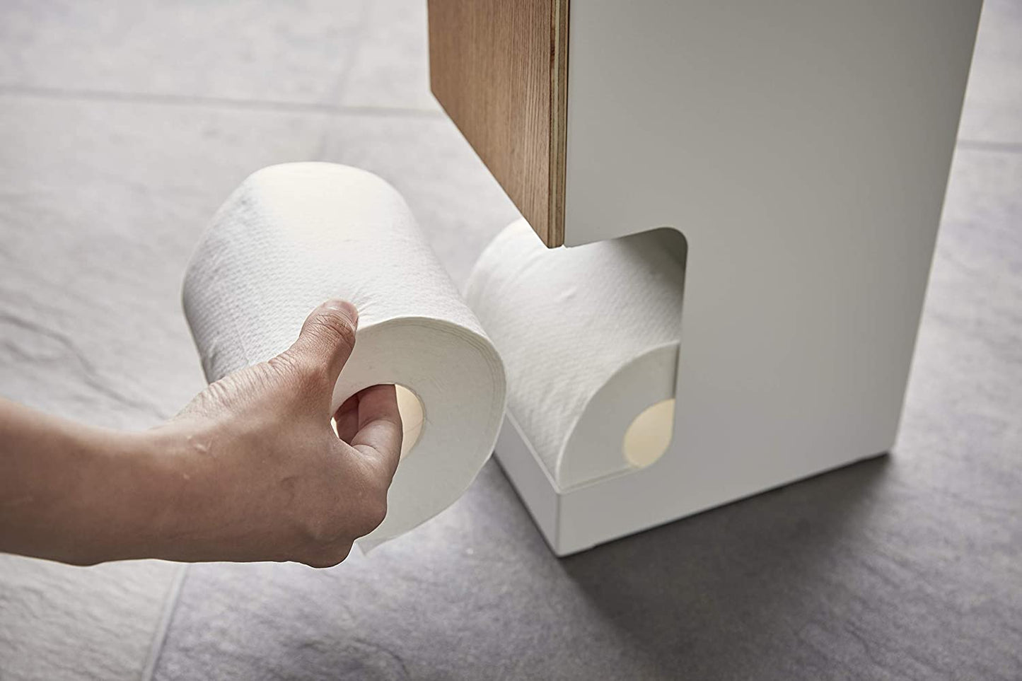 Yamazaki Home Toilet Paper Dispenser-Bathroom Storage Holder Stand, One Size, Natural