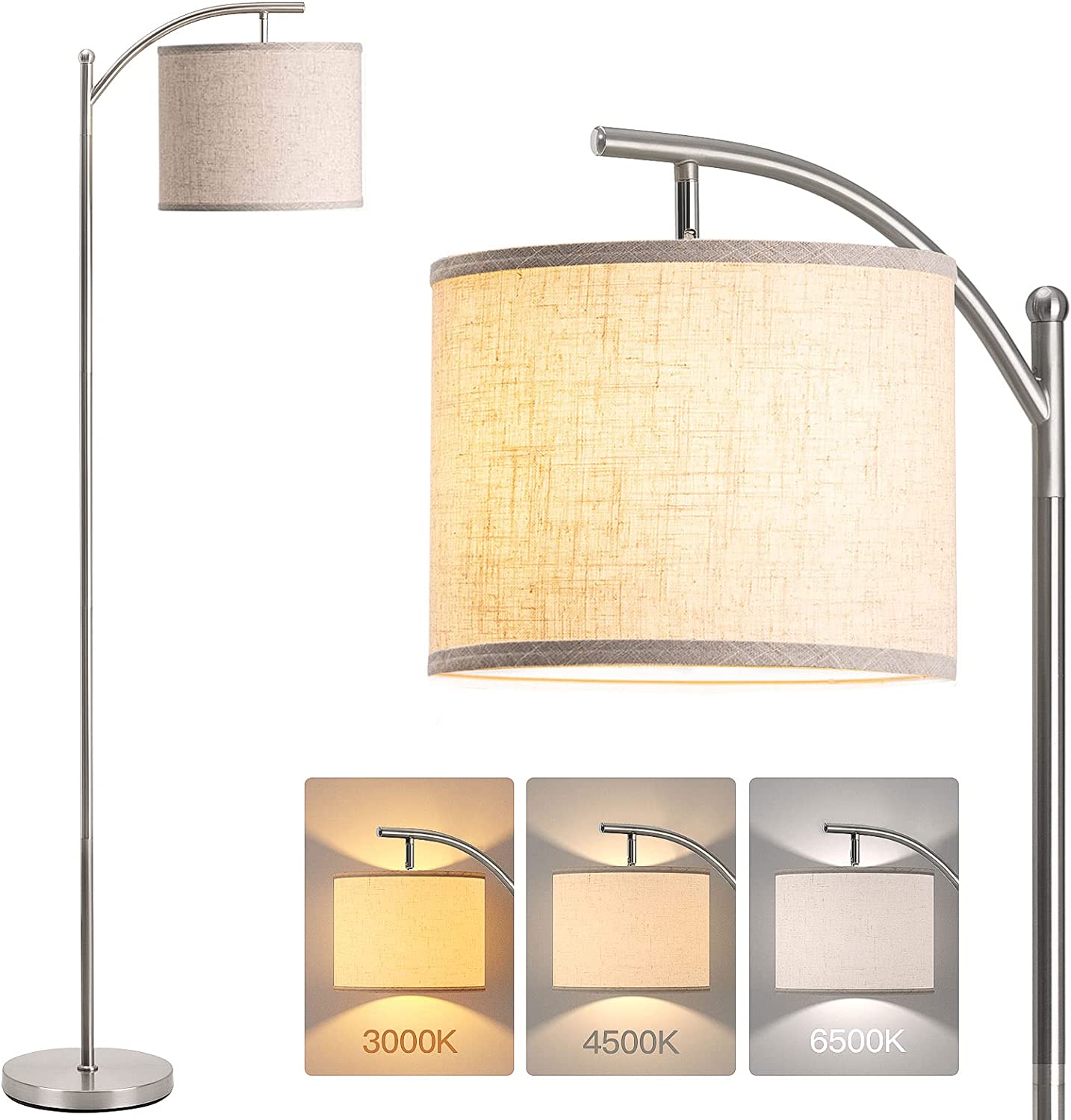 addlon Floor Lamp with 3CCT LED Bulb, Lamp for Living Room with Beige Linen Lamp Shade, Modern Standing Lamp Floor Lamps for Bedrooms - Black