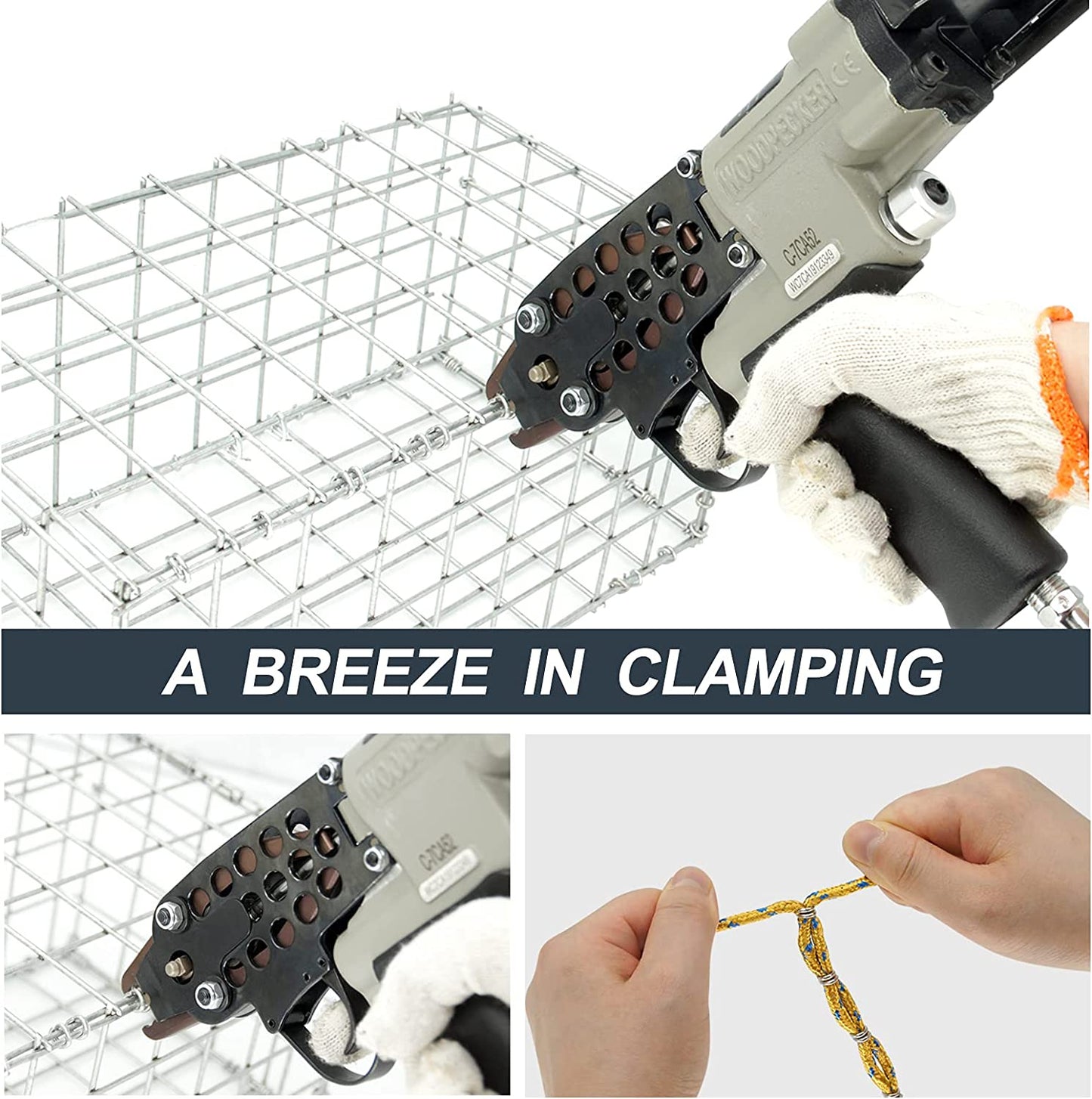 Guage Pneumatic Hog Ring Gun, 4.8mm Closure Diameter, 3/4-Inch Crown Hog Ring Staples, Air Hog Ring Plier Tool Power C Ring Gun for Fencing, Cages Making