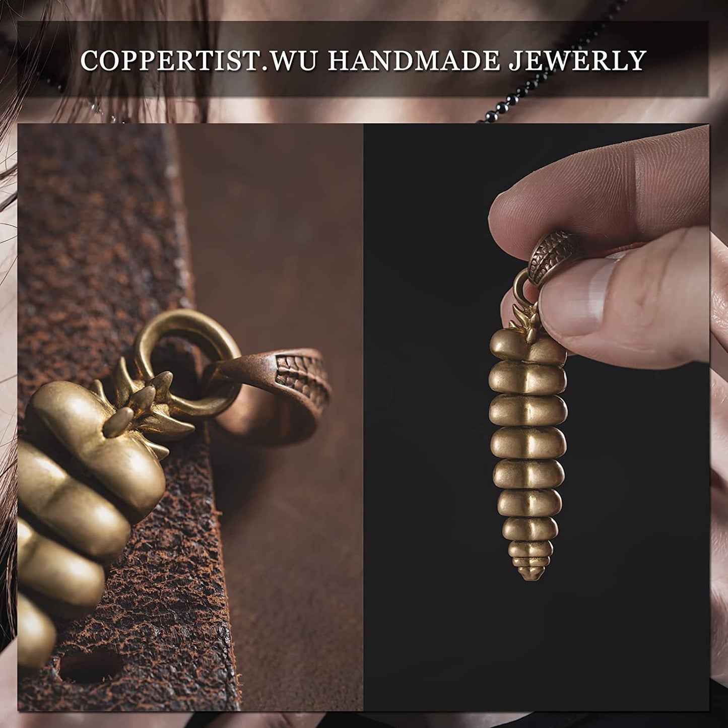Brass Rattlesnake Tail Rattle Pendant Necklace