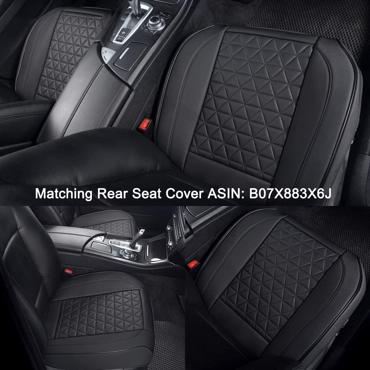 1 Pair Luxury Faux Leather Car Seat Covers Front Bottom Seat Cushions Covers, Anti-Slip and Wrap Around The Bottom, Fit 95% of Vehicles - Black