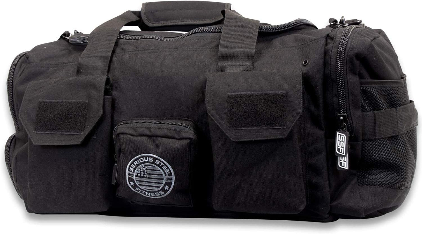 Serious Steel Fitness Gym Bag | 1000D Nylon Duffel Bag | Heavy Duty (Black - Big Bud)