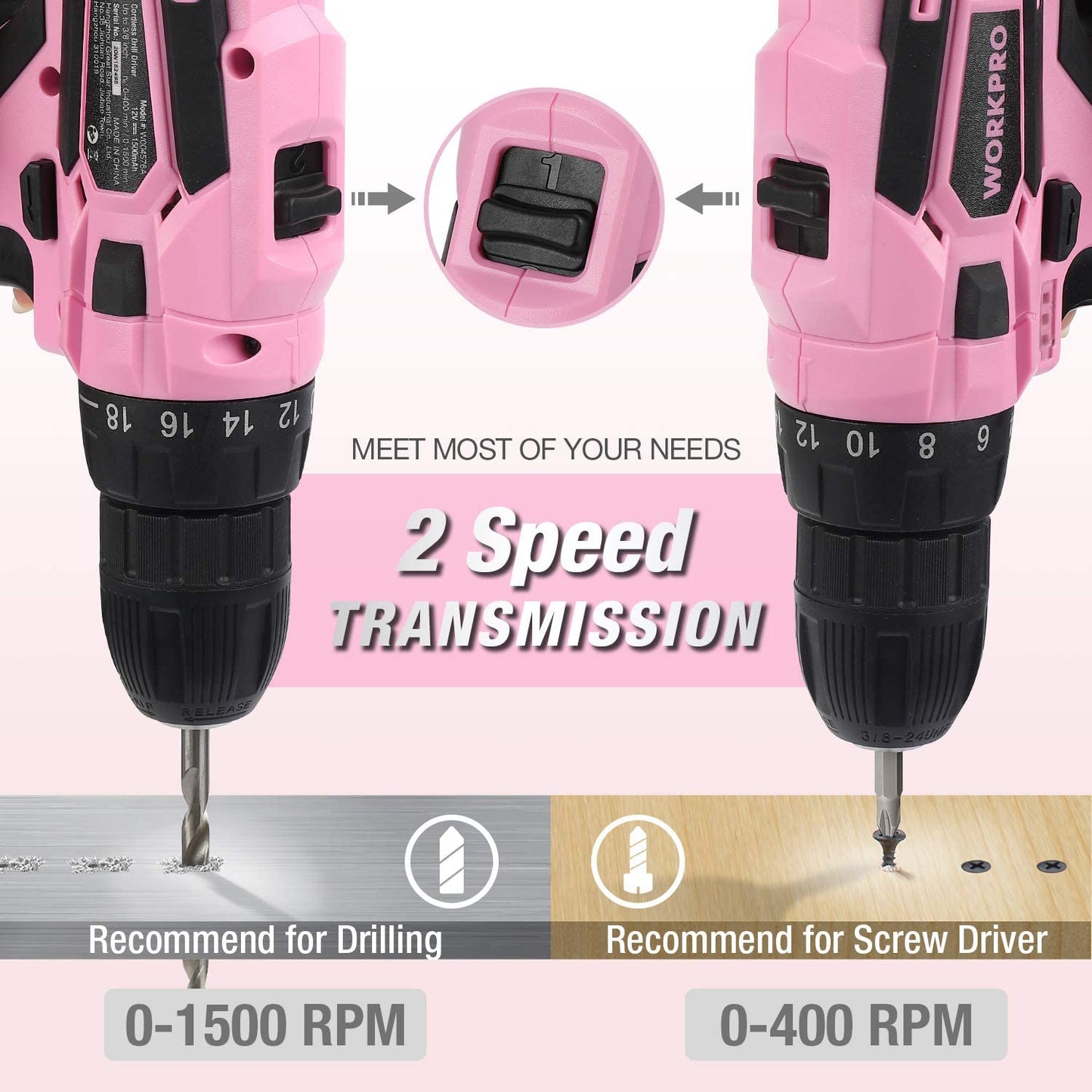 12V Pink Cordless Drill Driver and Home Tool Kit, 61-Piece Hand Tool Set for DIY, Home Maintenance, 14-inch Storage Bag Included - Pink Ribbon