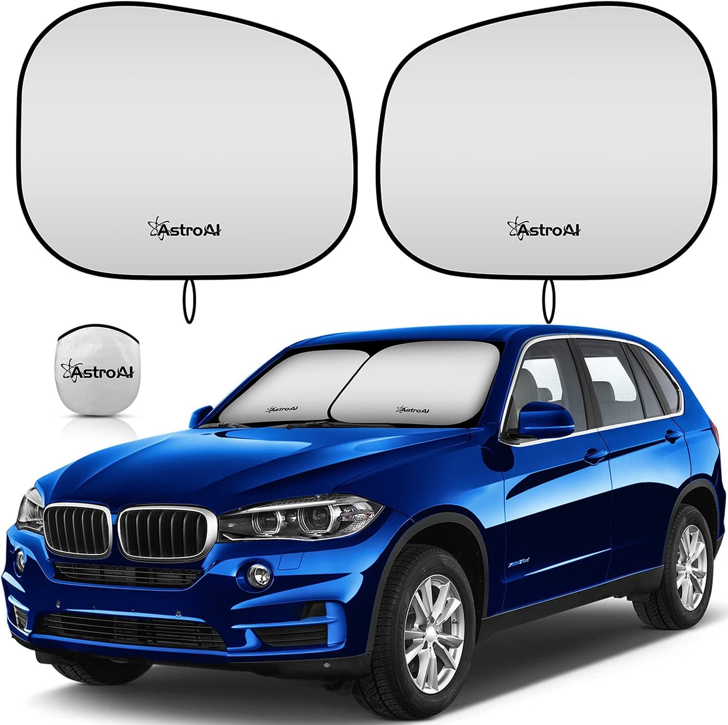 Car Sun Shade for Windshield -2 Piece Foldable Car Front Sunshield Blocks Max UV Rays, Titanium Silver Fabric Material, for Most Sedans SUV Truck(Medium Size 28 x 30.7 inches)