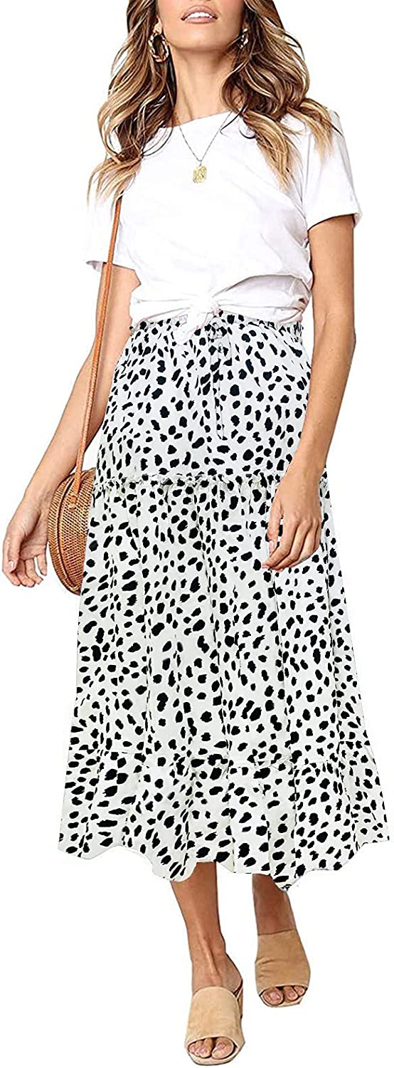 Women's Skirts Boho Floral Printed Elastic High Waist A Line Maxi Skirt with Pockets