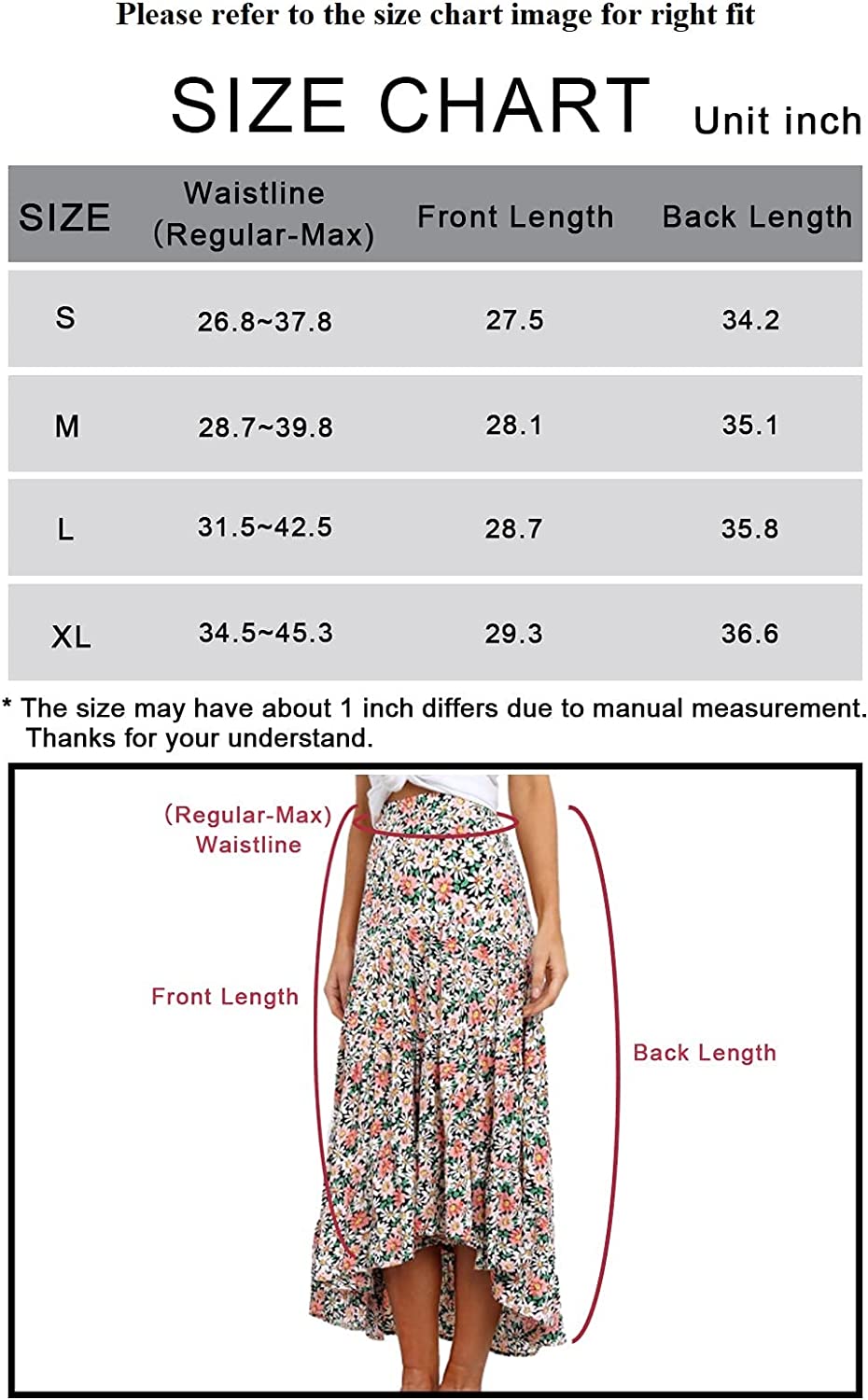 Women's Ditzy Floral Midi Boho Elastic High Waist Skirt