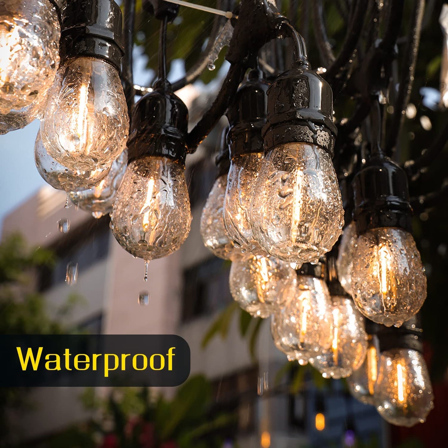 Lights Outdoor String Lights GANA 48FT 2700K Warm White Light 12V Safety Voltage, 15 E26 Hanging Sockets, Shatterproof S14 LED Bulbs, IP65 Waterproof Level for Weddings, Birthdays