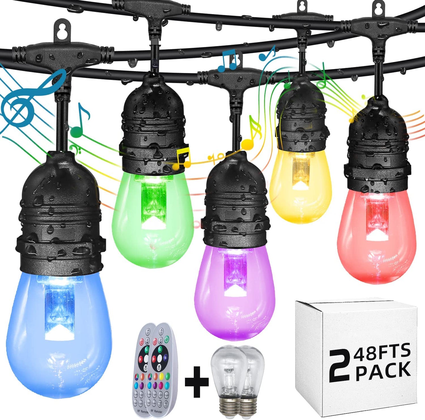 Lights Outdoor String Lights GANA 48FT 2700K Warm White Light 12V Safety Voltage, 15 E26 Hanging Sockets, Shatterproof S14 LED Bulbs, IP65 Waterproof Level for Weddings, Birthdays