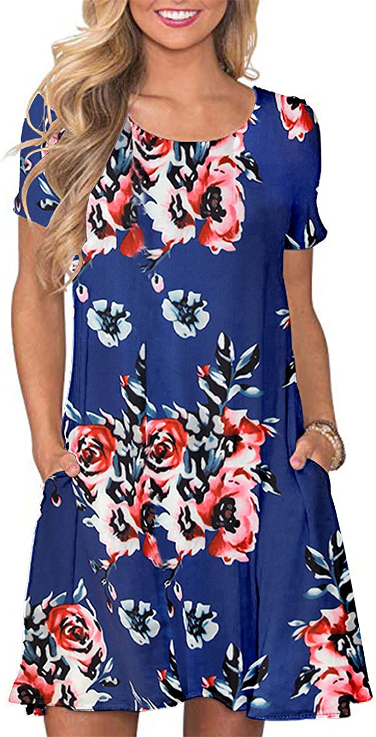 Women's Summer T Shirt Dresses Casual Beach Short Sleeve Swing Pockets Dresses