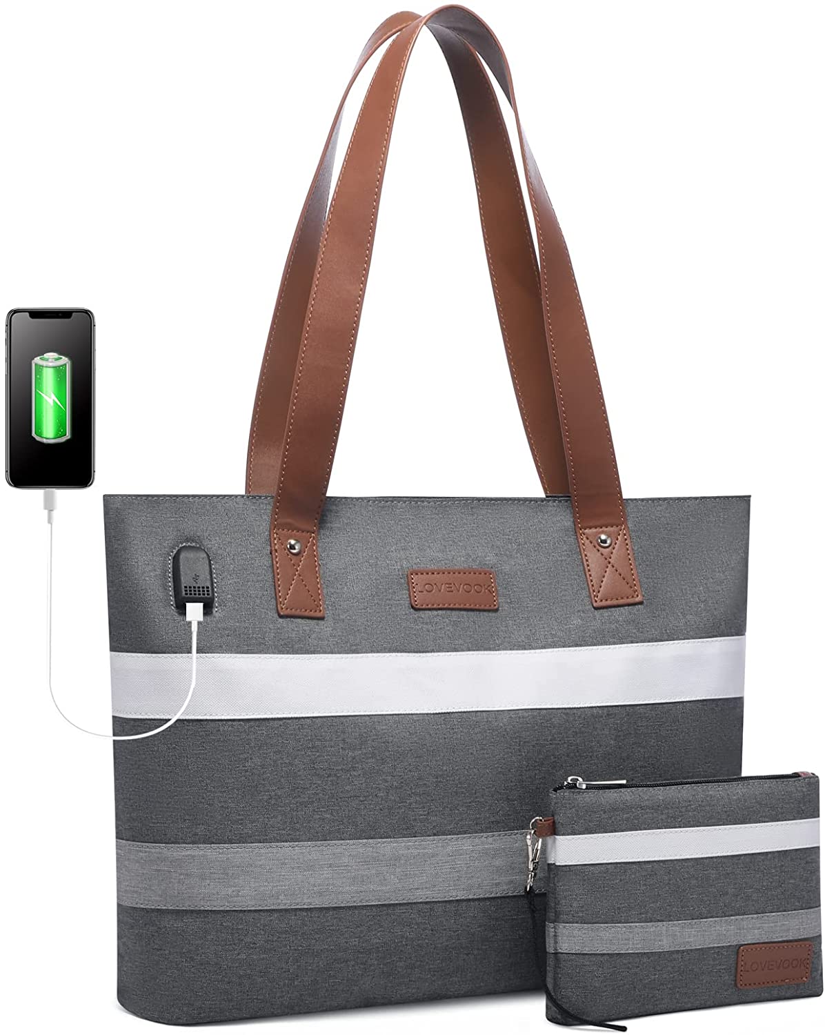 Laptop Shoulder Work Tote Bag for Women,Lightweight Casual School Bag Fits 15.6 In Laptop Handbag Purse 2pc/set
