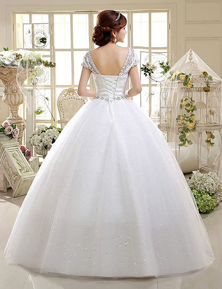 Double Shoulder Floor Length Bridal Gown Wedding Dress Custom Size