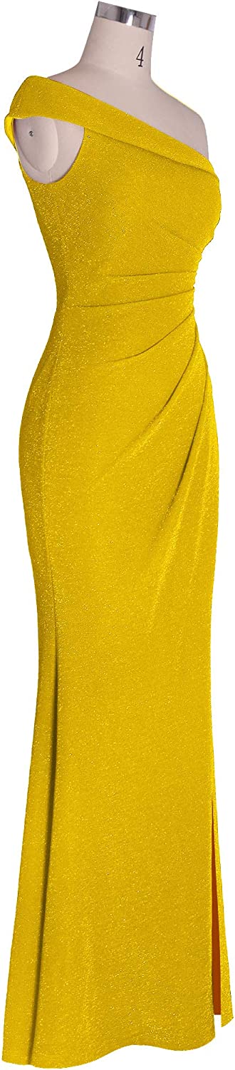 Women's Ruched One Shoulder Side Split Evening Party Dress