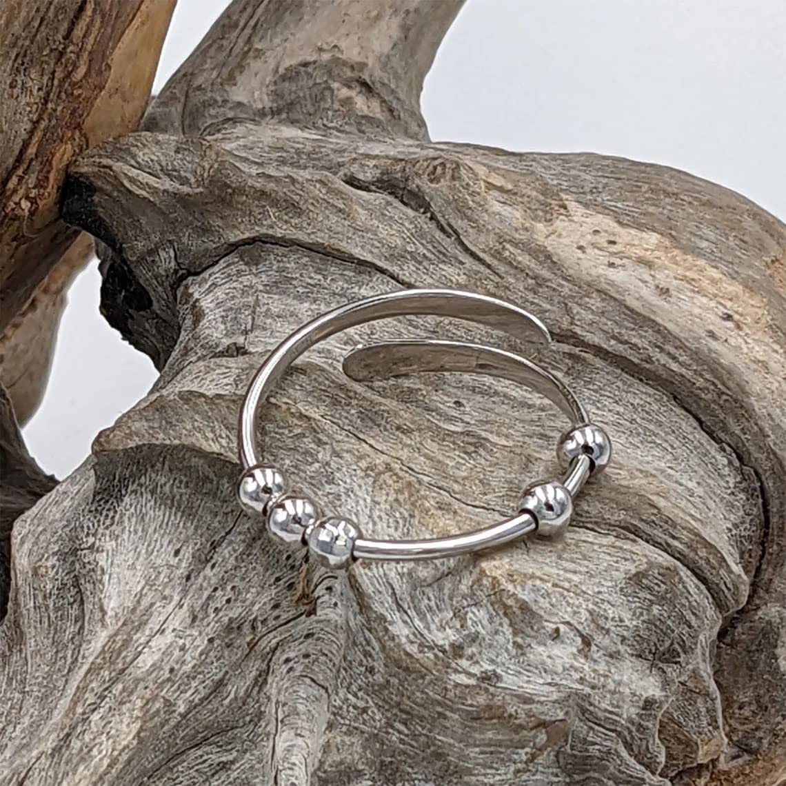 925 Sterling Silver Anti Anxiety Ring for Women Men Anxiety Relief Ring with Beads Spinning Rings for Anxiety Fidget Spinner Anxiety Ring Adjustable Minimalist Rings