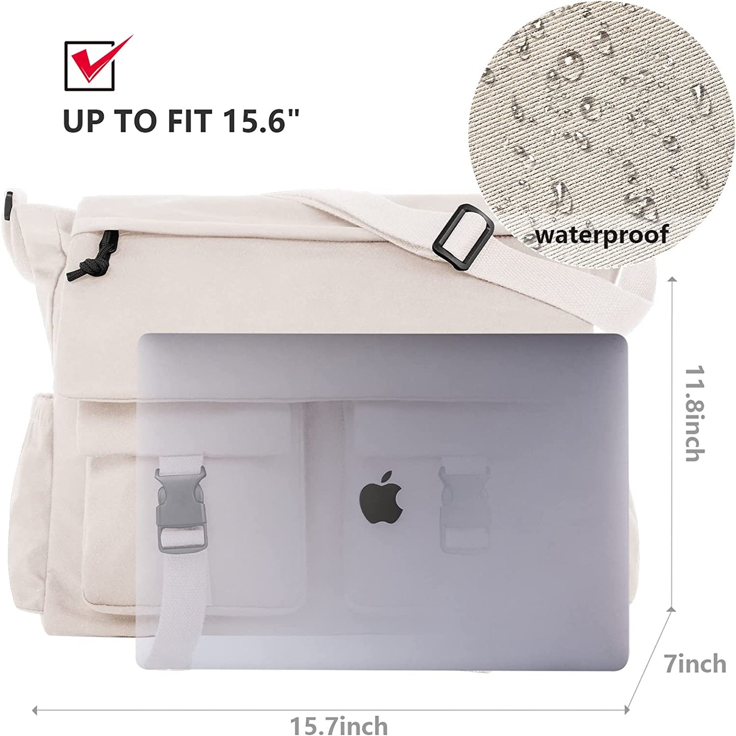 Lovvento Canvas Messenger Bag Crossbody Bag for School 15.6 Inch Laptop Bag Waterproof Shoulder Bag Lightweight
