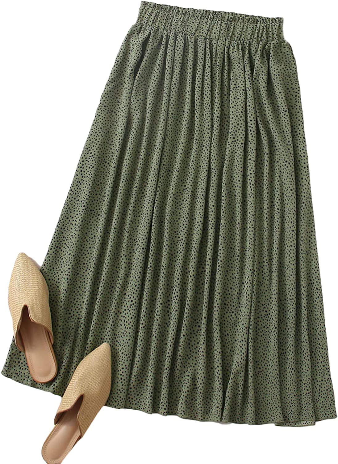 Women's Boho Elastic Waist Scarf Print Pleated Midi Skirt