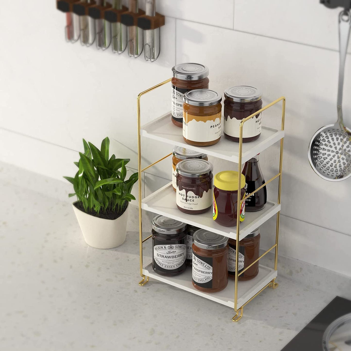 3-Tier Bathroom Organizer Countertop,Bathroom Makeup Organizer White Vanity Tray or Kitchen Spice Rack Perfume Organizer Cosmetic Display Cases (Gold)