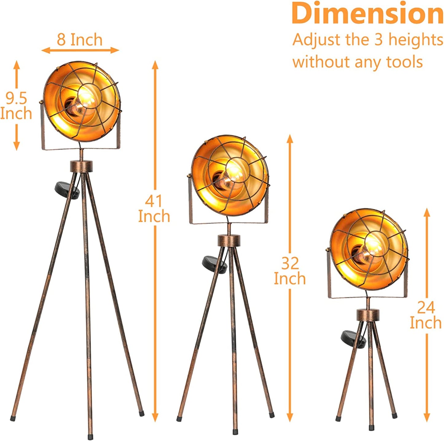 Solar Patio Floor Lamp Outdoor Pathway, Solar Powered Tripod Spotlight Standing Floor Lamp Waterproof Cordless Path Deck Lights Decorative for Garden Patio Lawn Edison Bulb Included